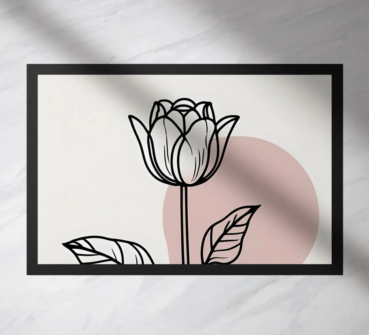 Tulipano minimalista in line art con forme geometriche astratte zerbino da Bloom And Brush