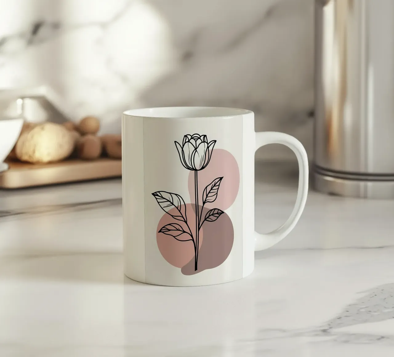 Tulipano minimalista in line art con forme geometriche astratte tazza in ceramica da Bloom And Brush