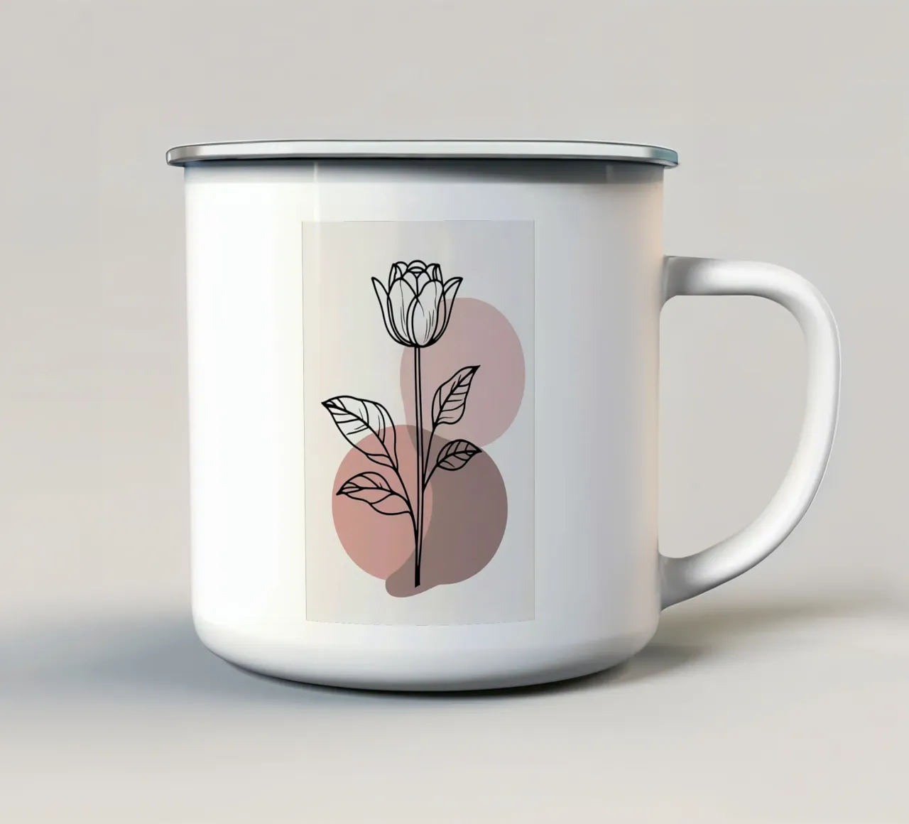 Minimalist Line Art Tulip with Abstract Geometric Shapes enamel mug by Bloom And Brush