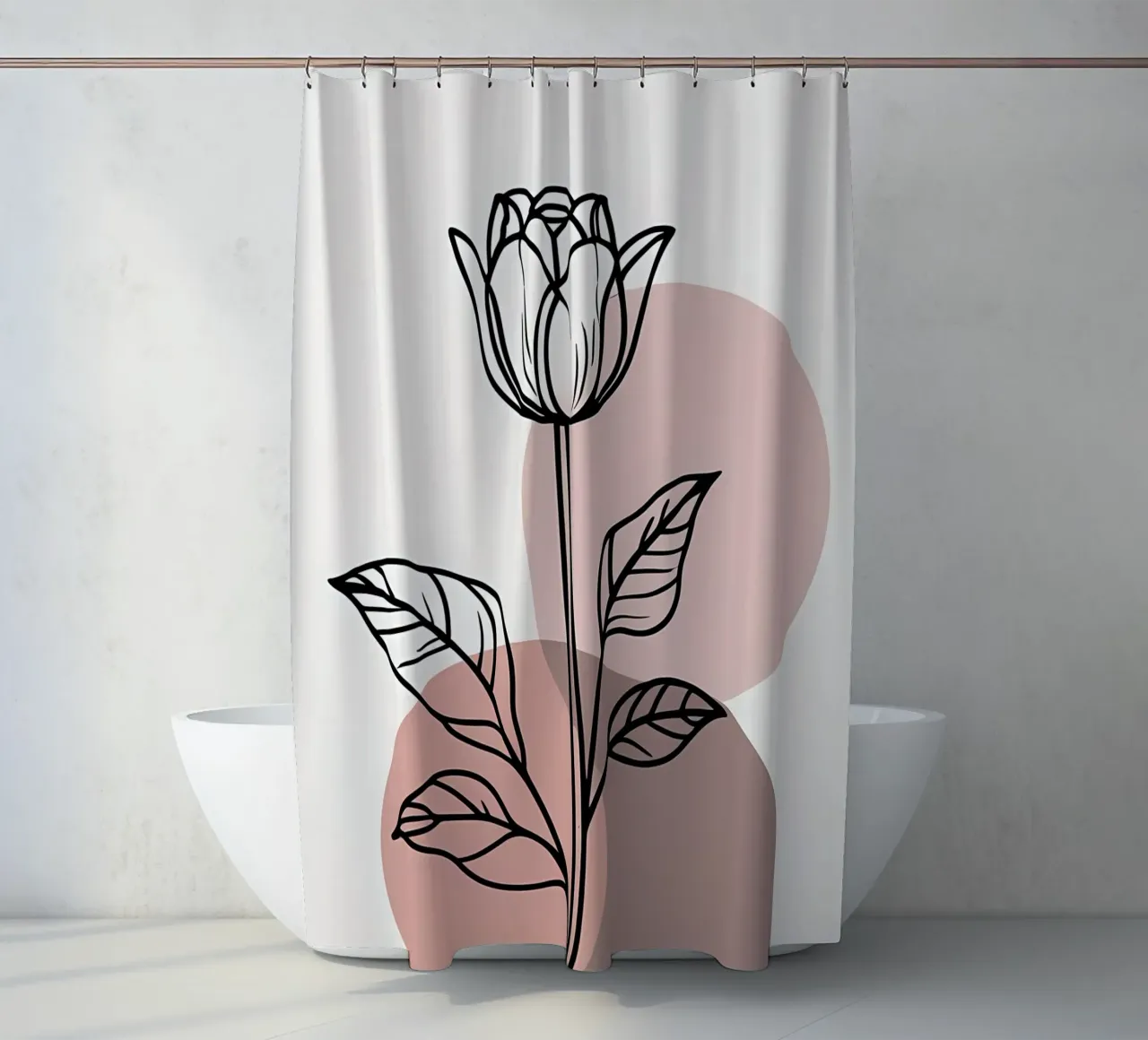 Tulipano minimalista in line art con forme geometriche astratte tenda da doccia da Bloom And Brush