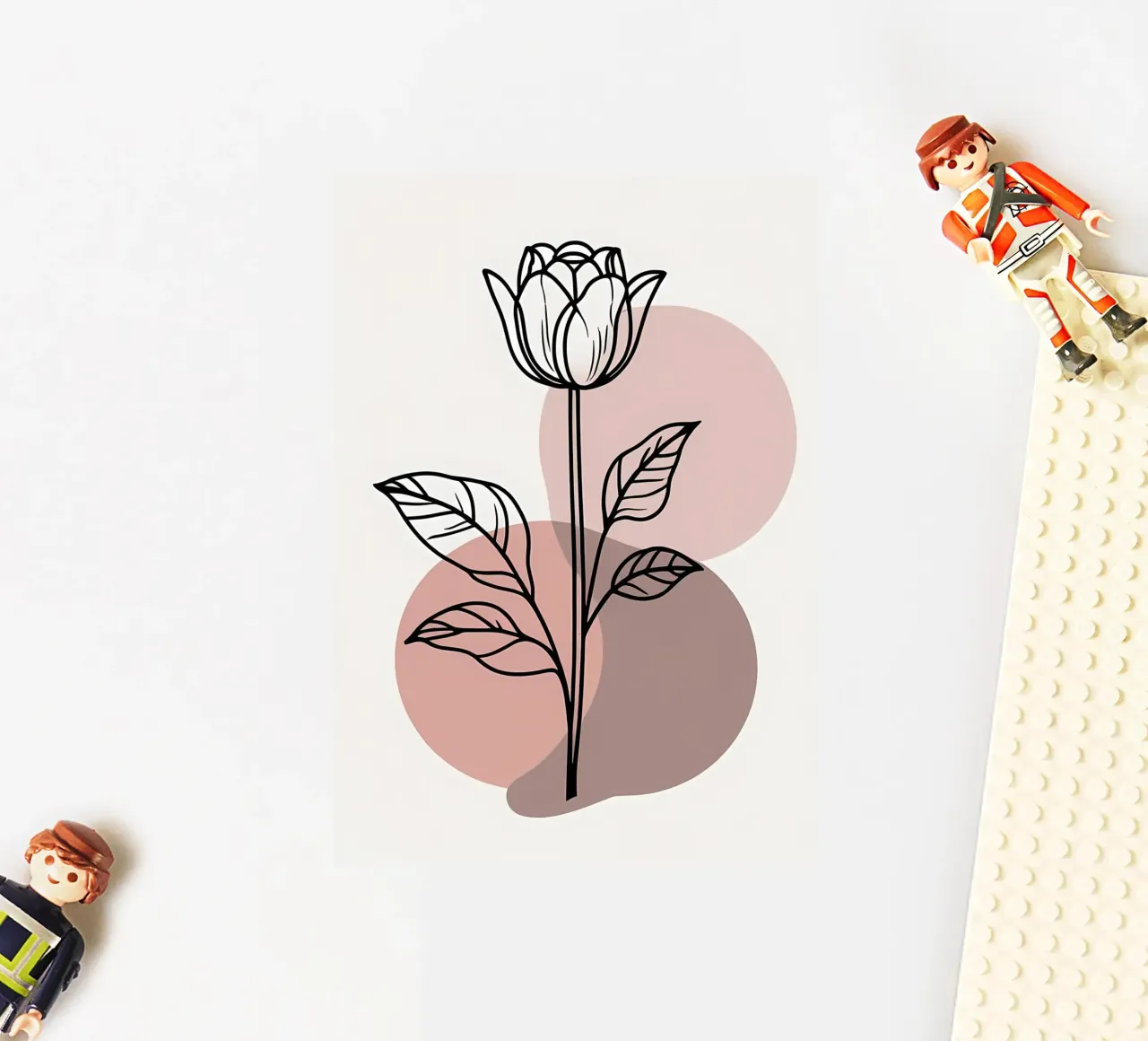 Tulipano minimalista in line art con forme geometriche astratte adesivo da Bloom And Brush