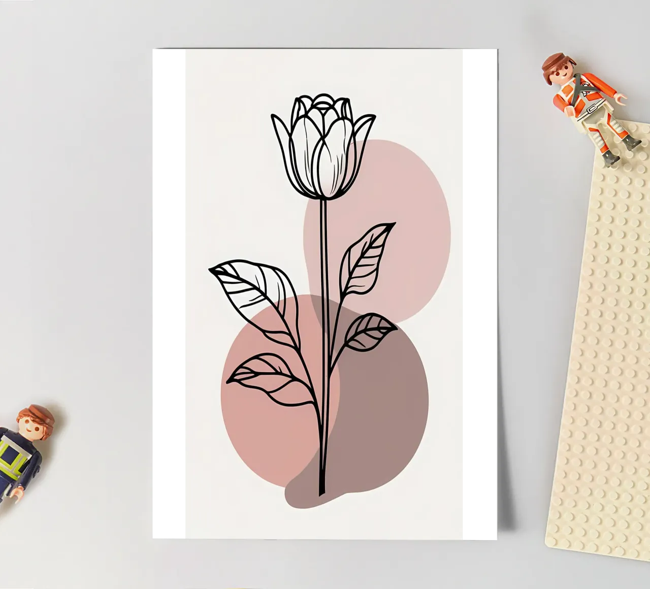 Tulipano minimalista in line art con forme geometriche astratte foglio adesivo da Bloom And Brush