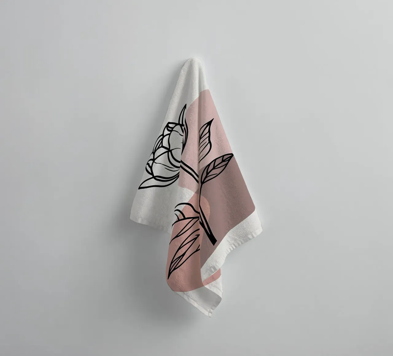 Minimalist Line Art Tulip with Abstract Geometric Shapes towel by Bloom And Brush