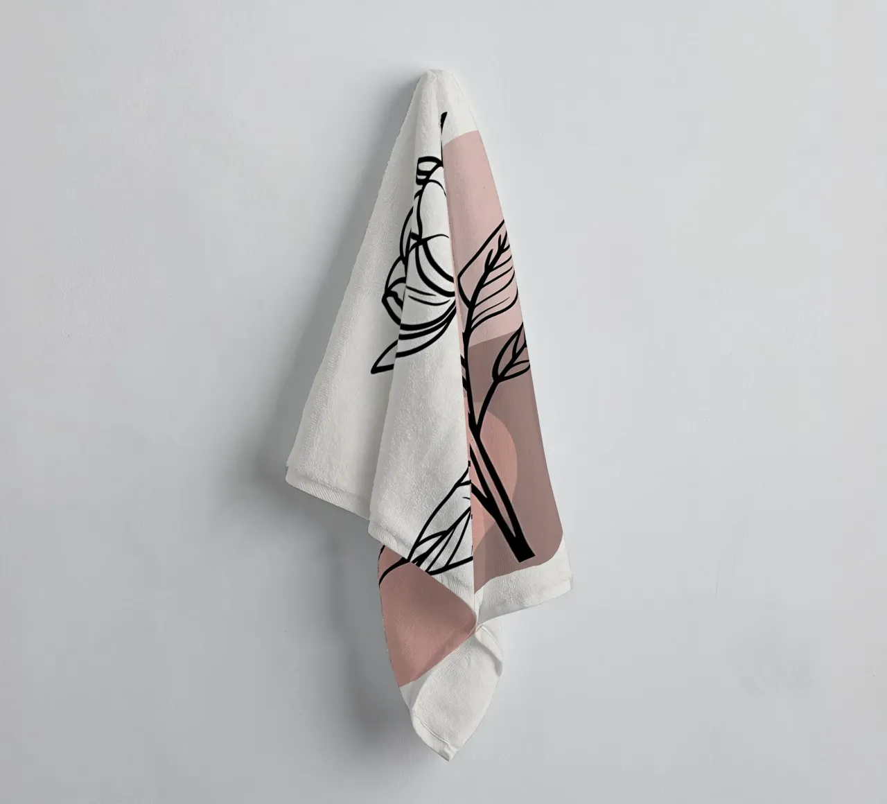 Minimalist Line Art Tulip with Abstract Geometric Shapes towel by Bloom And Brush