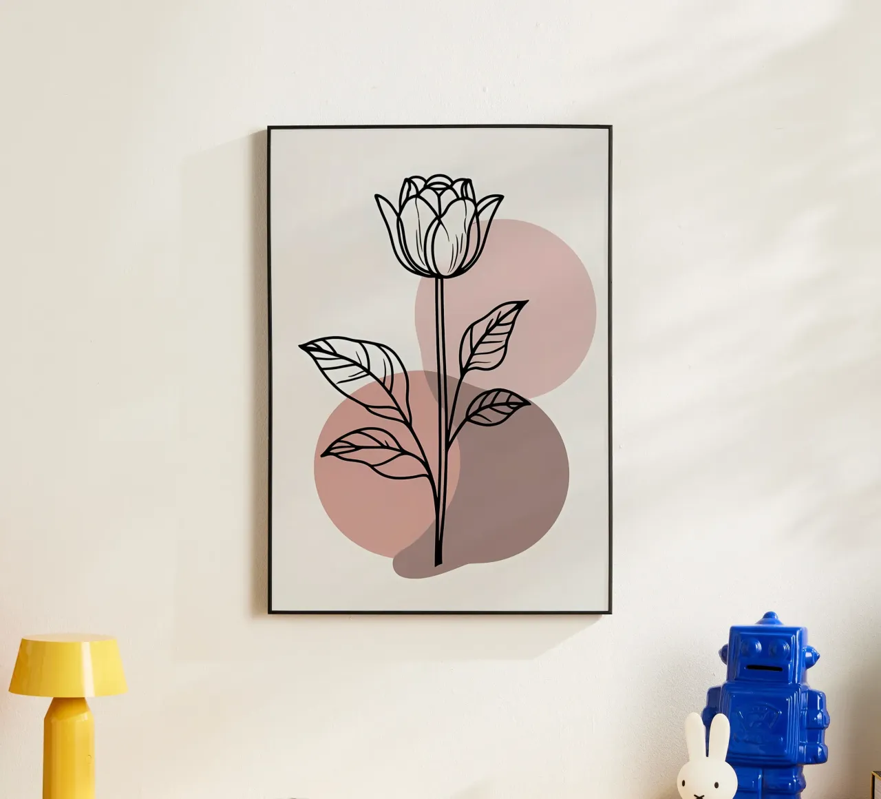 Tulipano minimalista in line art con forme geometriche astratte pannello forex da Bloom And Brush