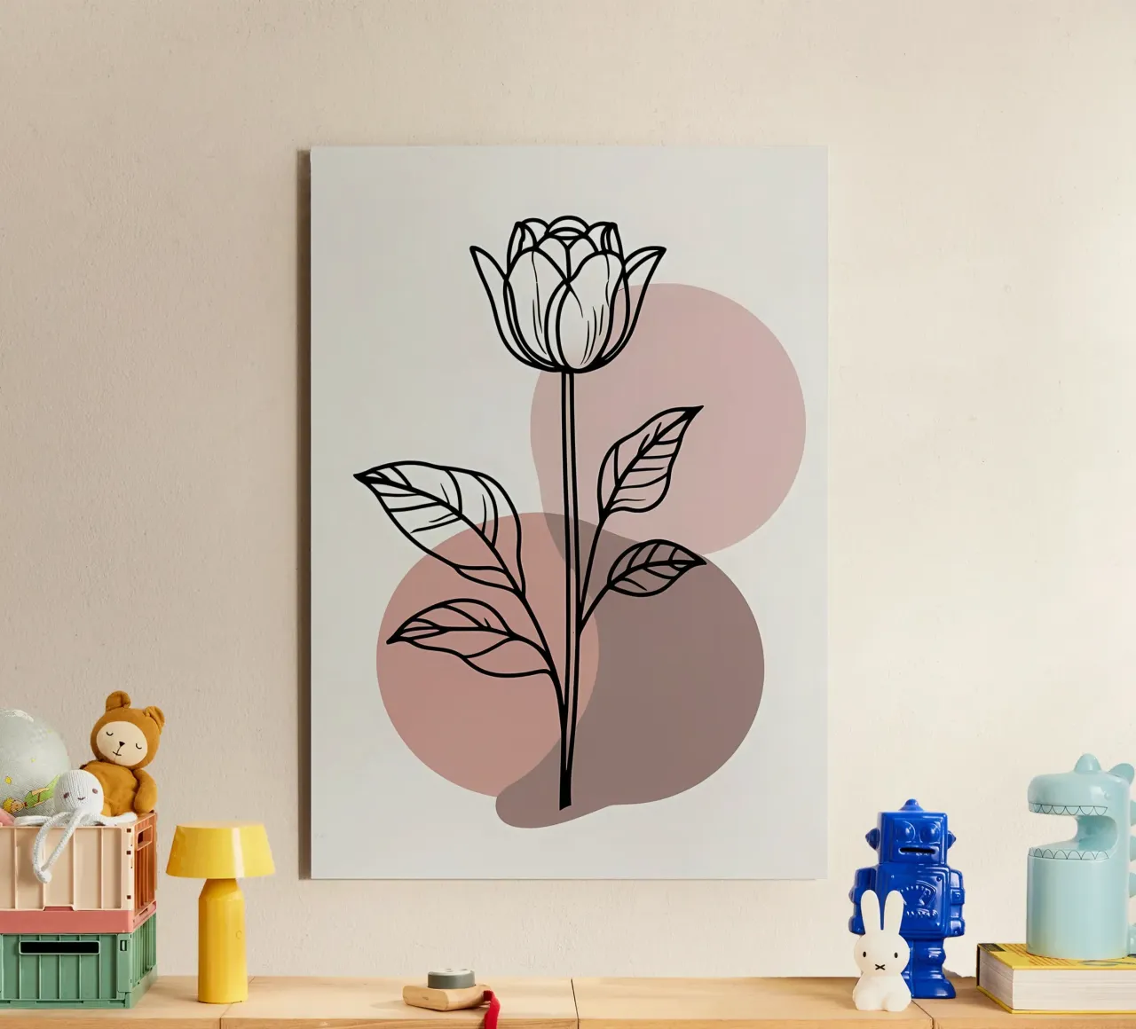 Tulipano minimalista in line art con forme geometriche astratte pannello forex da Bloom And Brush