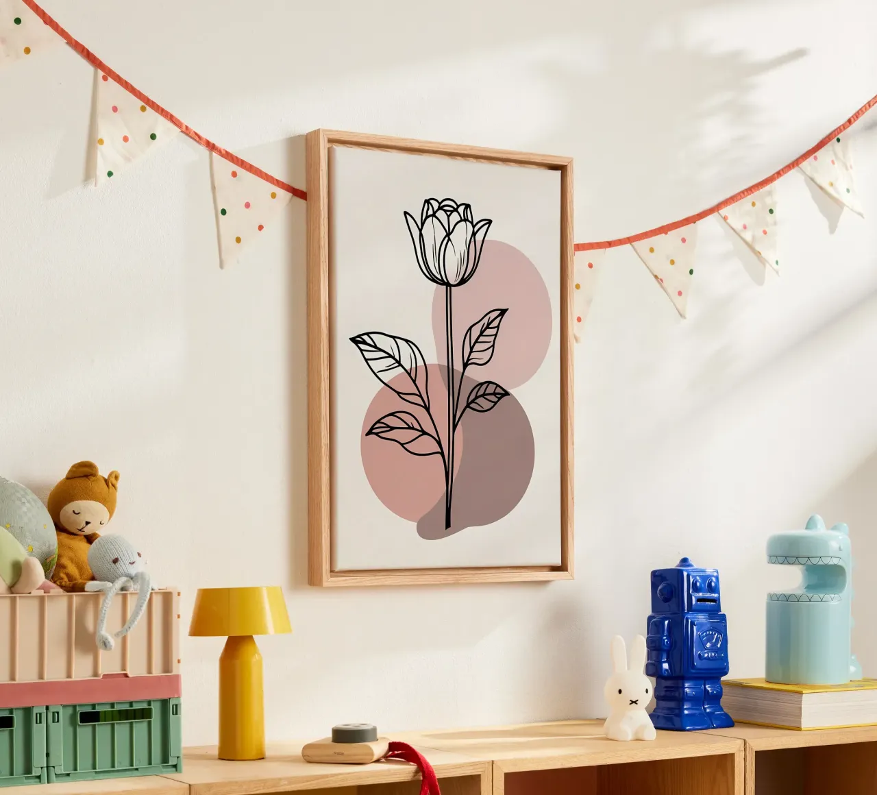 Minimalist Line Art Tulip with Abstract Geometric Shapes canvas by Bloom And Brush
