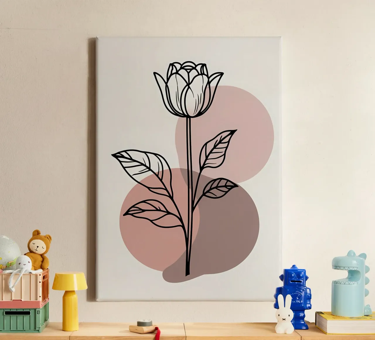 Minimalist Line Art Tulip with Abstract Geometric Shapes canvas by Bloom And Brush