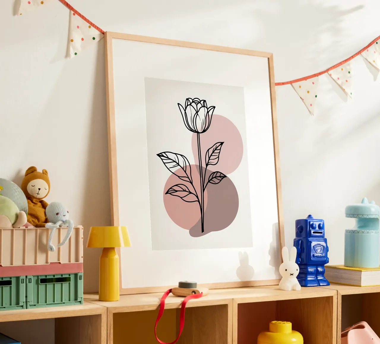 Minimalist Line Art Tulip with Abstract Geometric Shapes hahnemühle by Bloom And Brush
