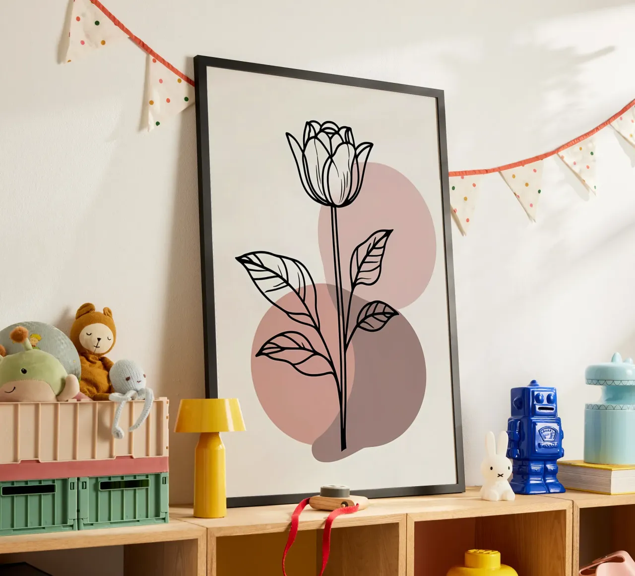 Minimalist Line Art Tulip with Abstract Geometric Shapes hahnemühle by Bloom And Brush