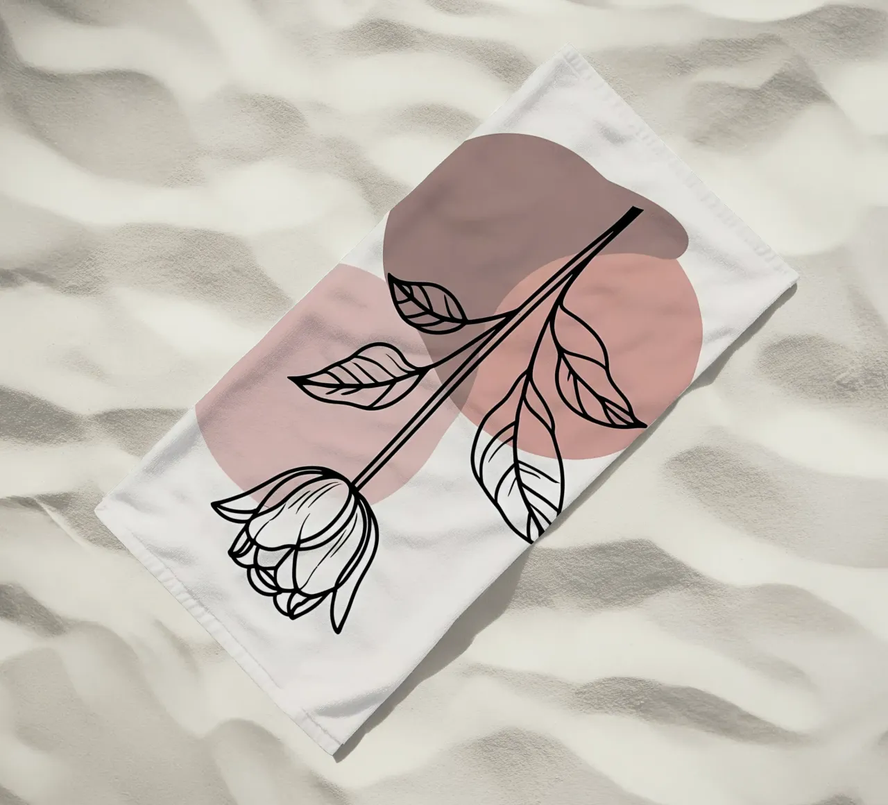 Tulipano minimalista in line art con forme geometriche astratte telo mare da Bloom And Brush