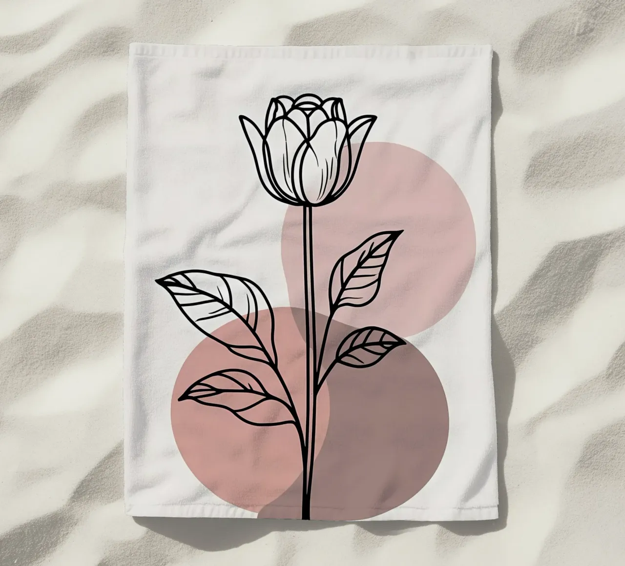 Tulipano minimalista in line art con forme geometriche astratte telo mare da Bloom And Brush