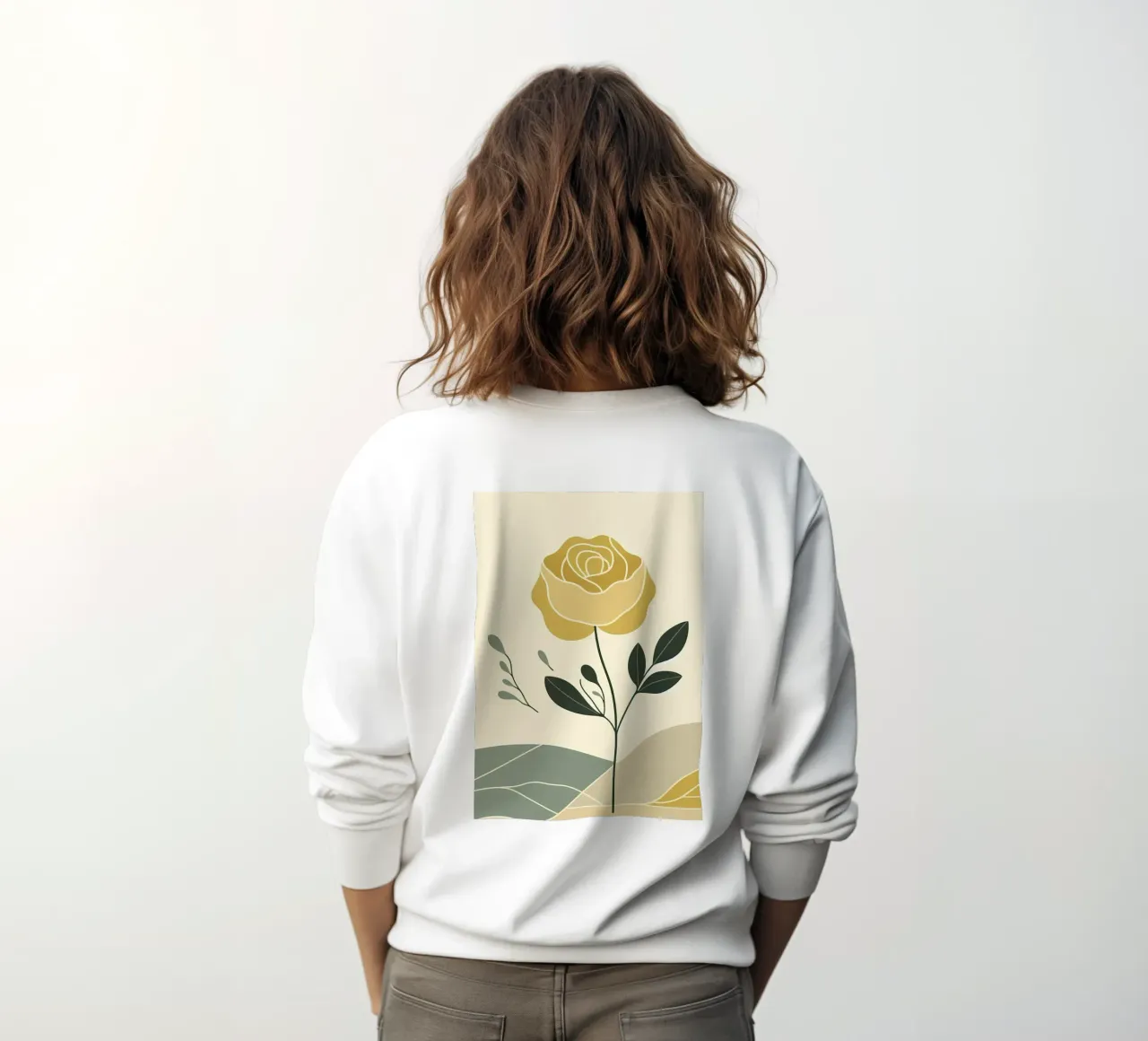 Dessin au trait minimaliste d'une rose jaune sweat de Bloom And Brush