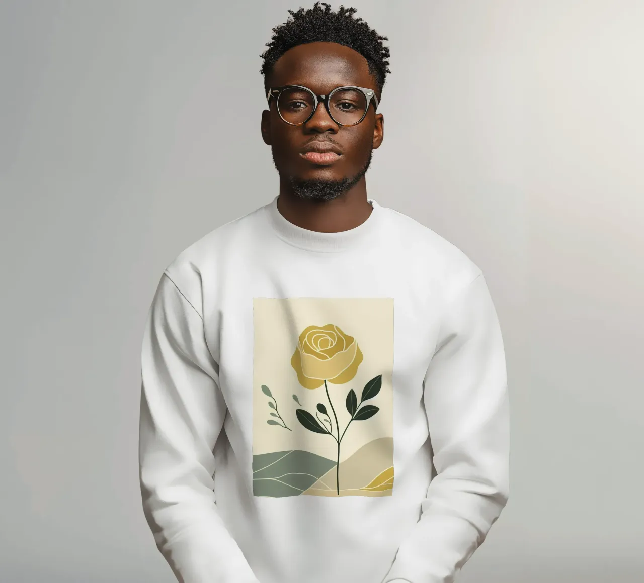 Dessin au trait minimaliste d'une rose jaune sweat de Bloom And Brush
