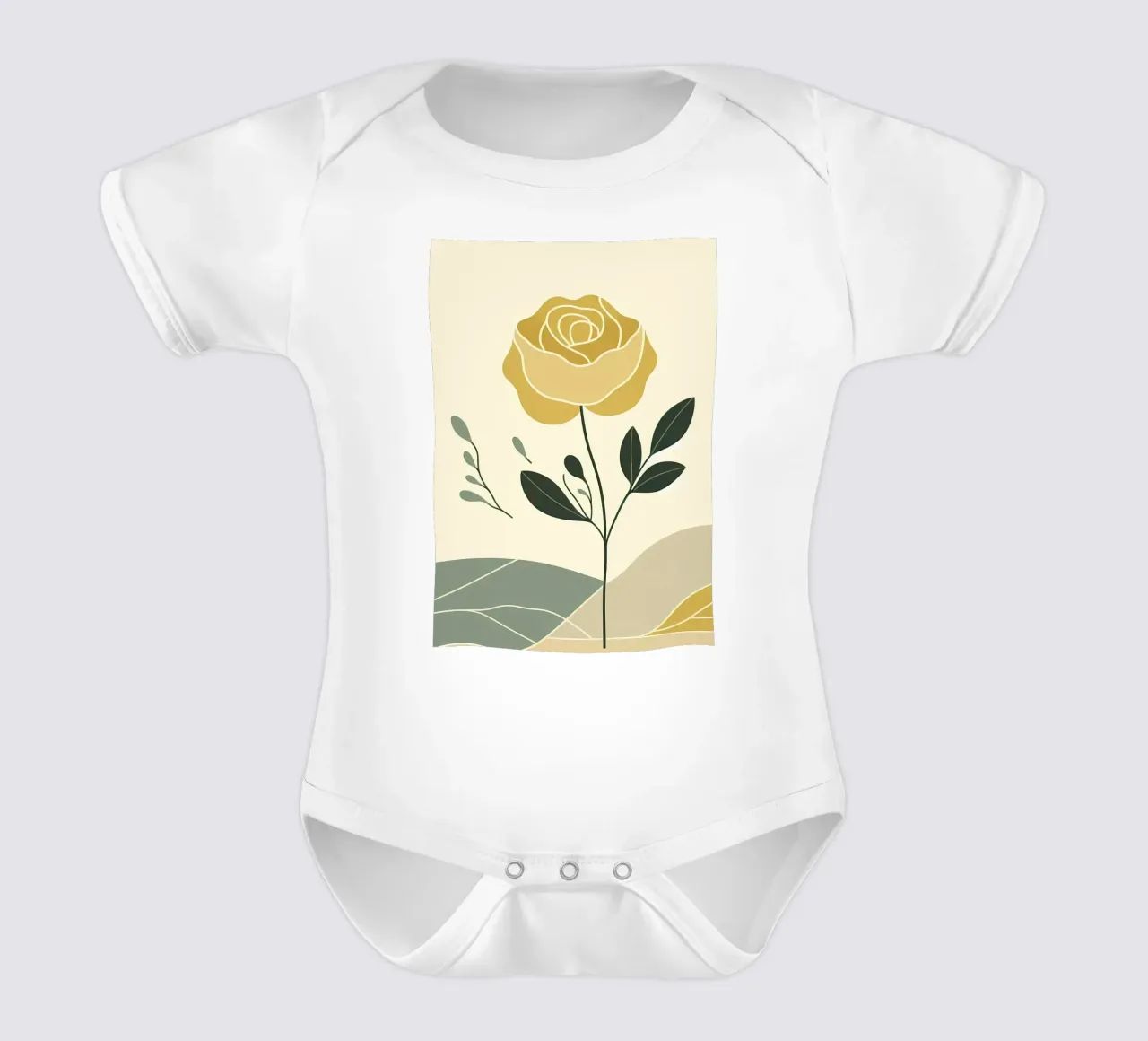 Dessin au trait minimaliste d'une rose jaune body bébé de Bloom And Brush