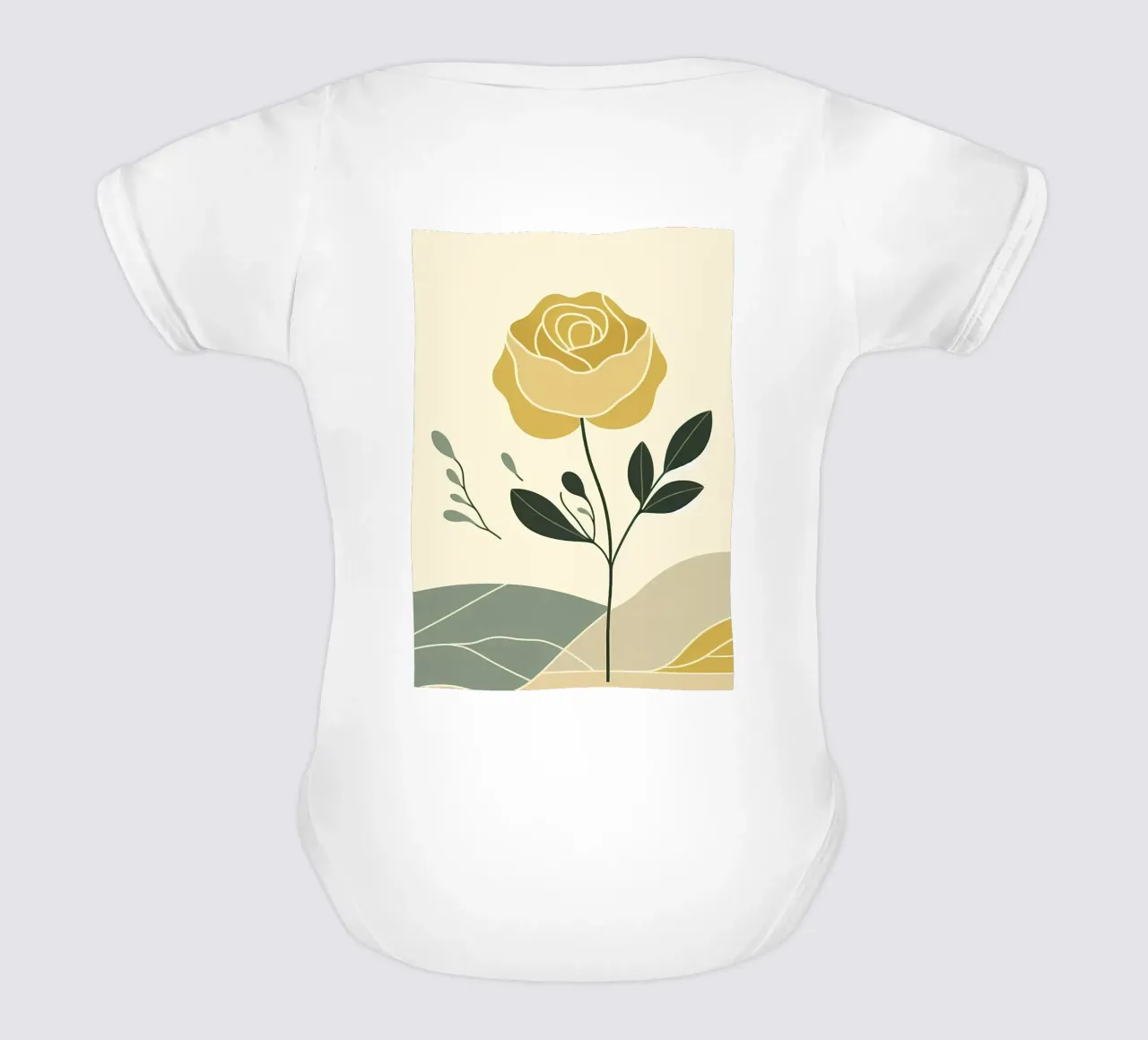 Dessin au trait minimaliste d'une rose jaune body bébé de Bloom And Brush