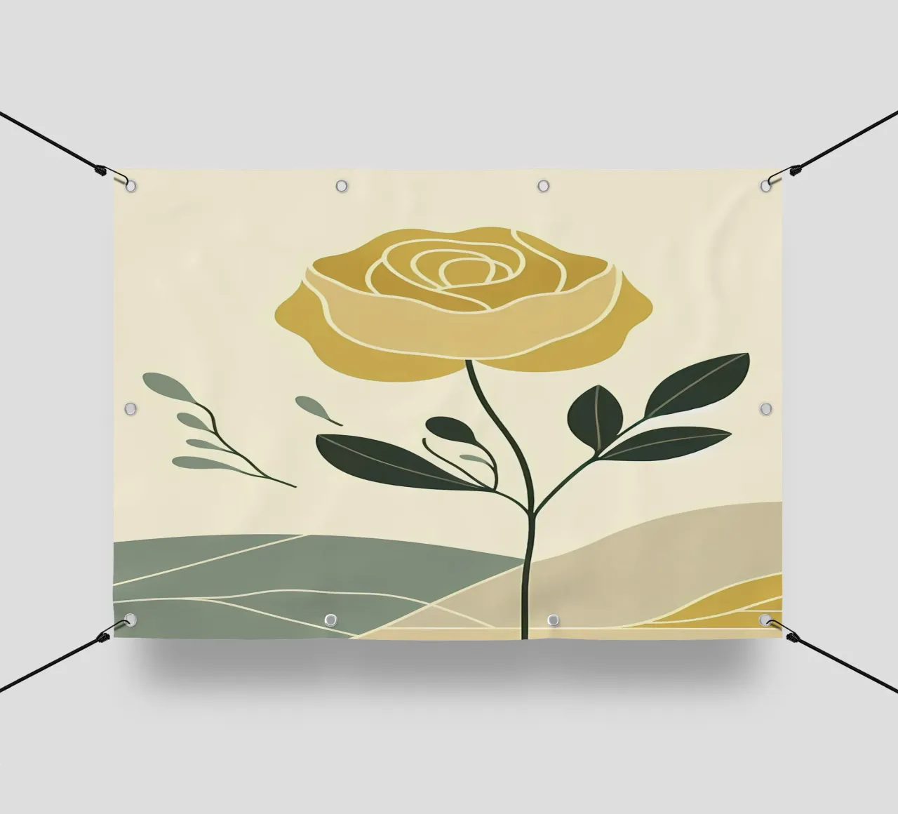 Dessin au trait minimaliste d'une rose jaune bâche pvc de Bloom And Brush