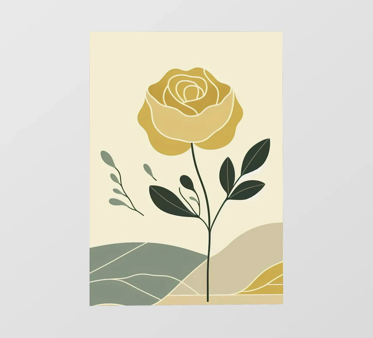 Dessin au trait minimaliste d'une rose jaune bâche pvc de Bloom And Brush