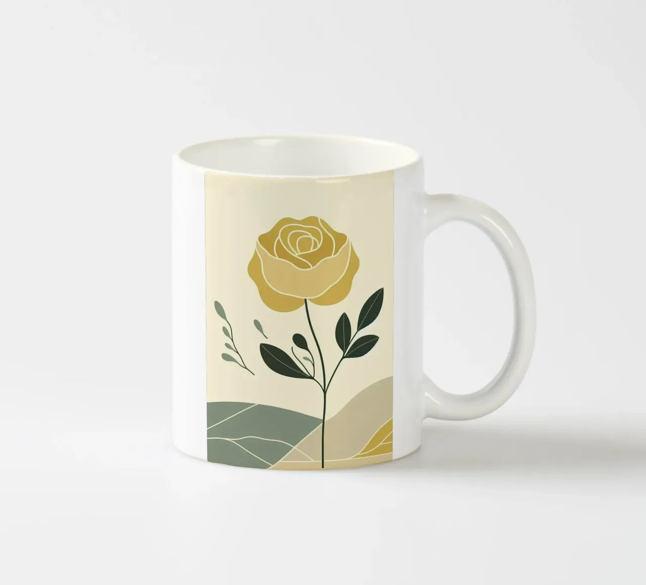 Dessin au trait minimaliste d'une rose jaune mug en céramique de Bloom And Brush