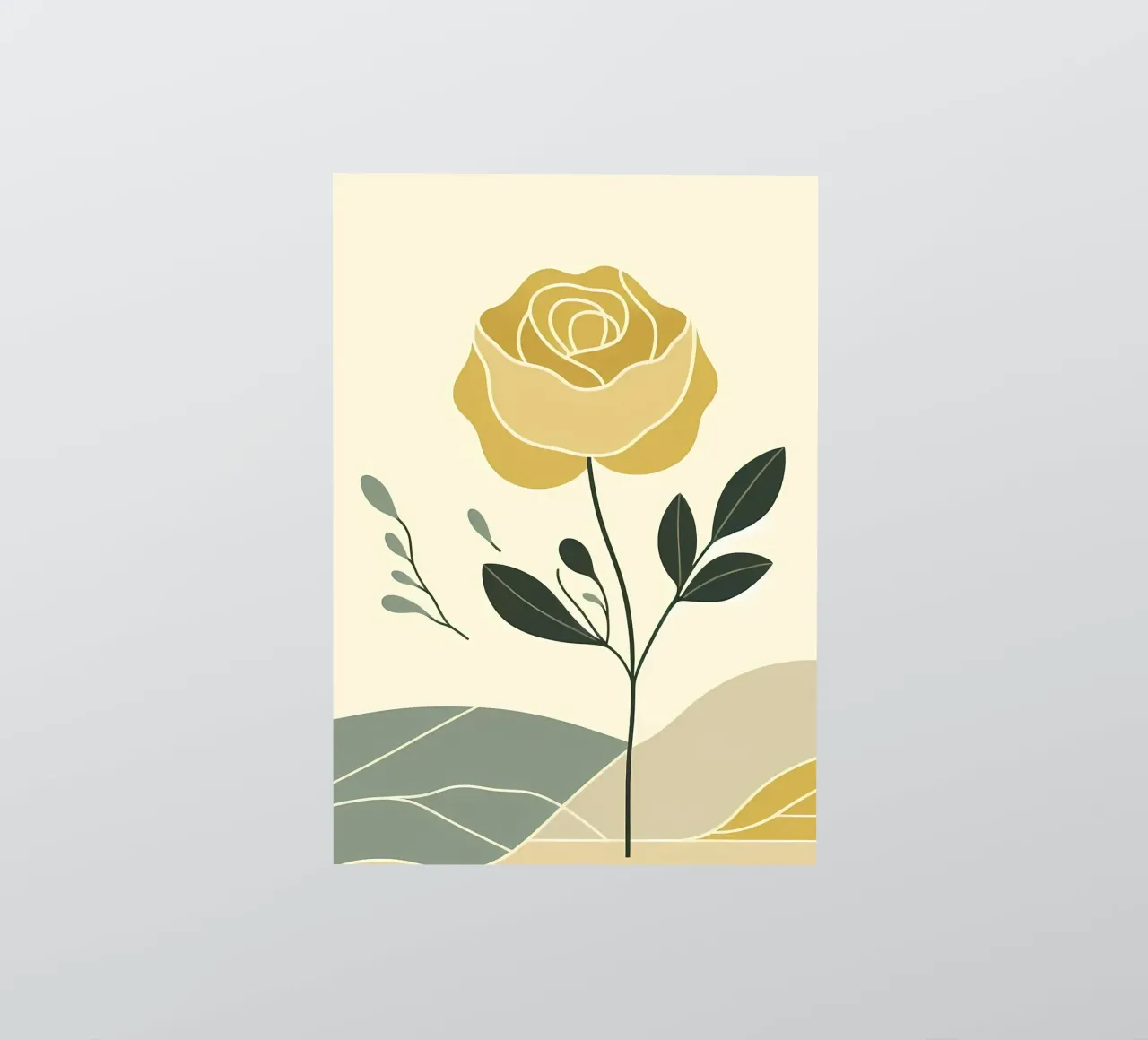 Dessin au trait minimaliste d'une rose jaune autocollant de Bloom And Brush