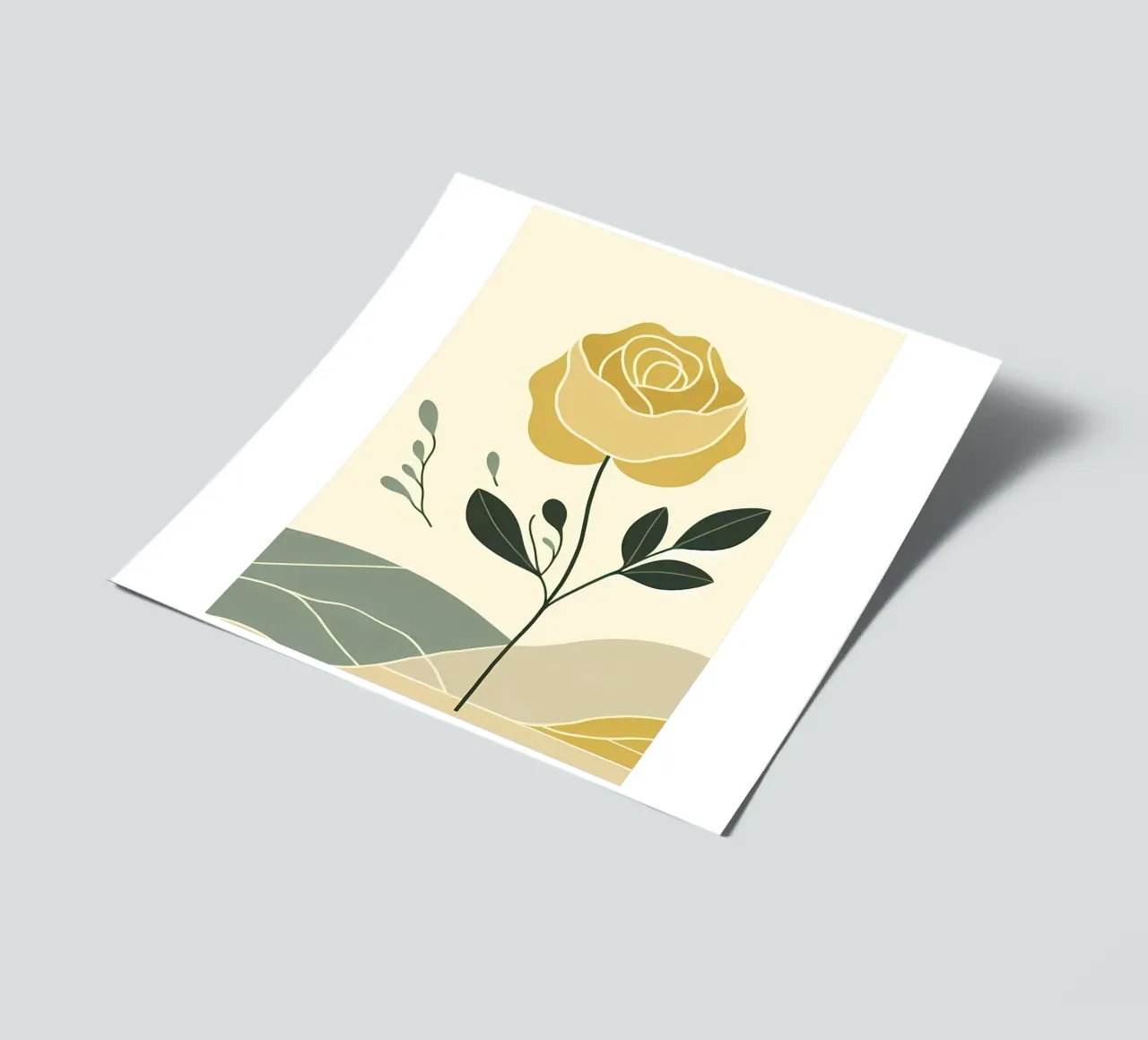 Dessin au trait minimaliste d'une rose jaune planche autocollant de Bloom And Brush