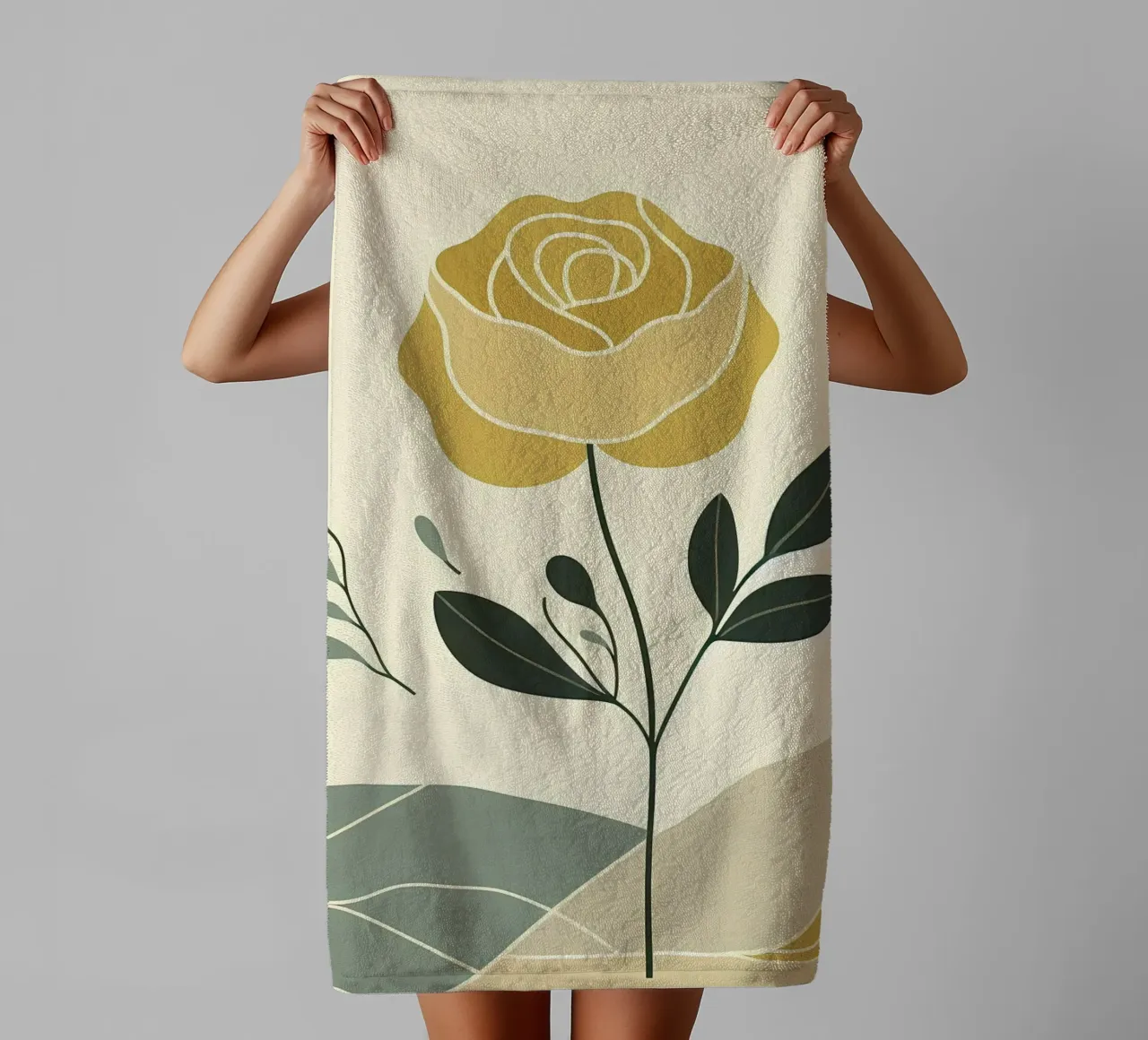 Dessin au trait minimaliste d'une rose jaune serviette de bain de Bloom And Brush