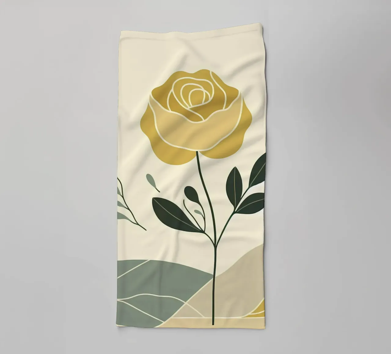 Dessin au trait minimaliste d'une rose jaune serviette de bain de Bloom And Brush