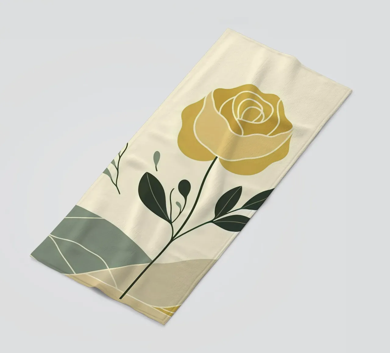 Dessin au trait minimaliste d'une rose jaune serviette de plage de Bloom And Brush