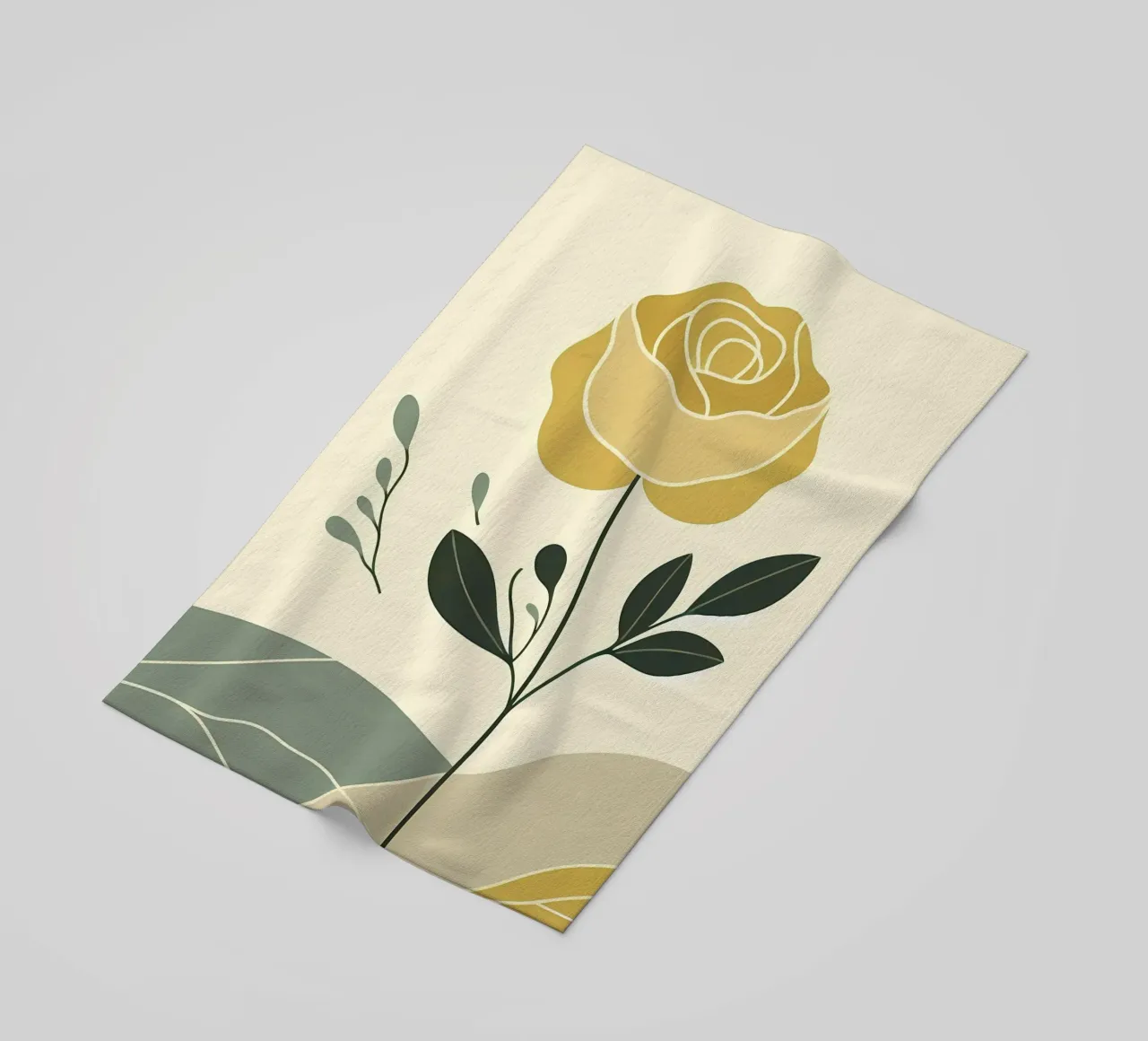 Dessin au trait minimaliste d'une rose jaune serviette de plage de Bloom And Brush