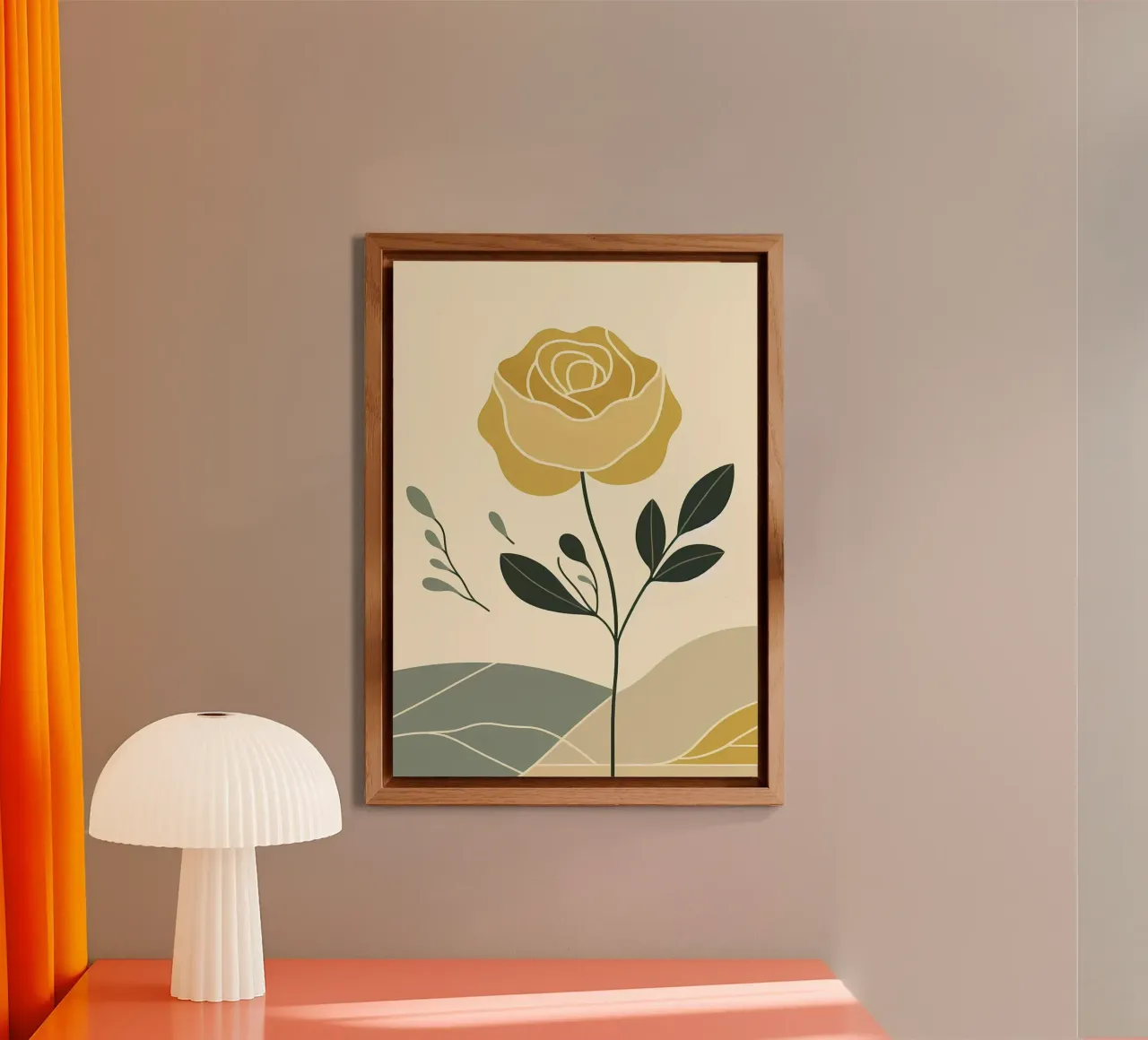 Dessin au trait minimaliste d'une rose jaune alu dibond de Bloom And Brush