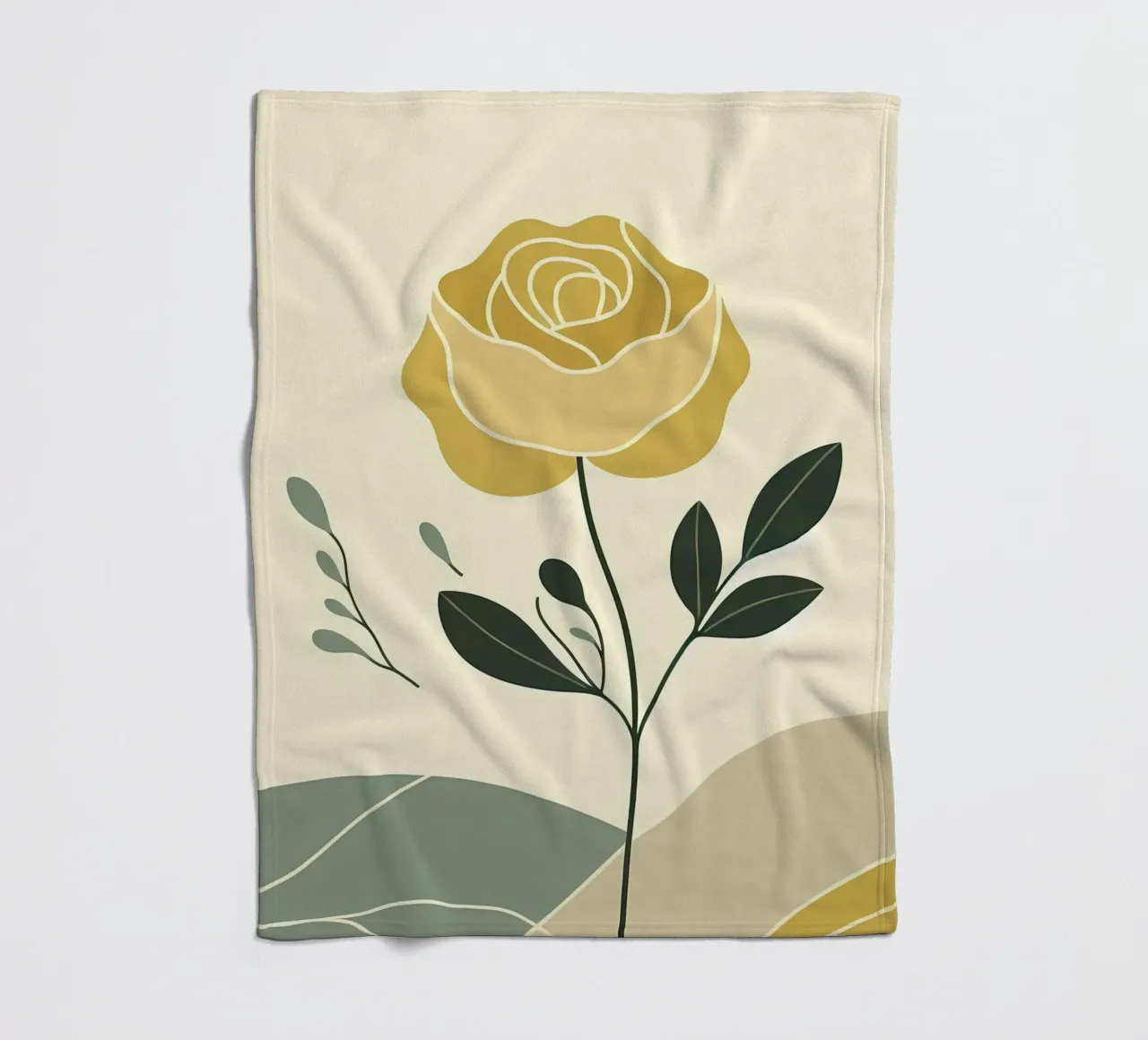 Dessin au trait minimaliste d'une rose jaune plaid polaire de Bloom And Brush