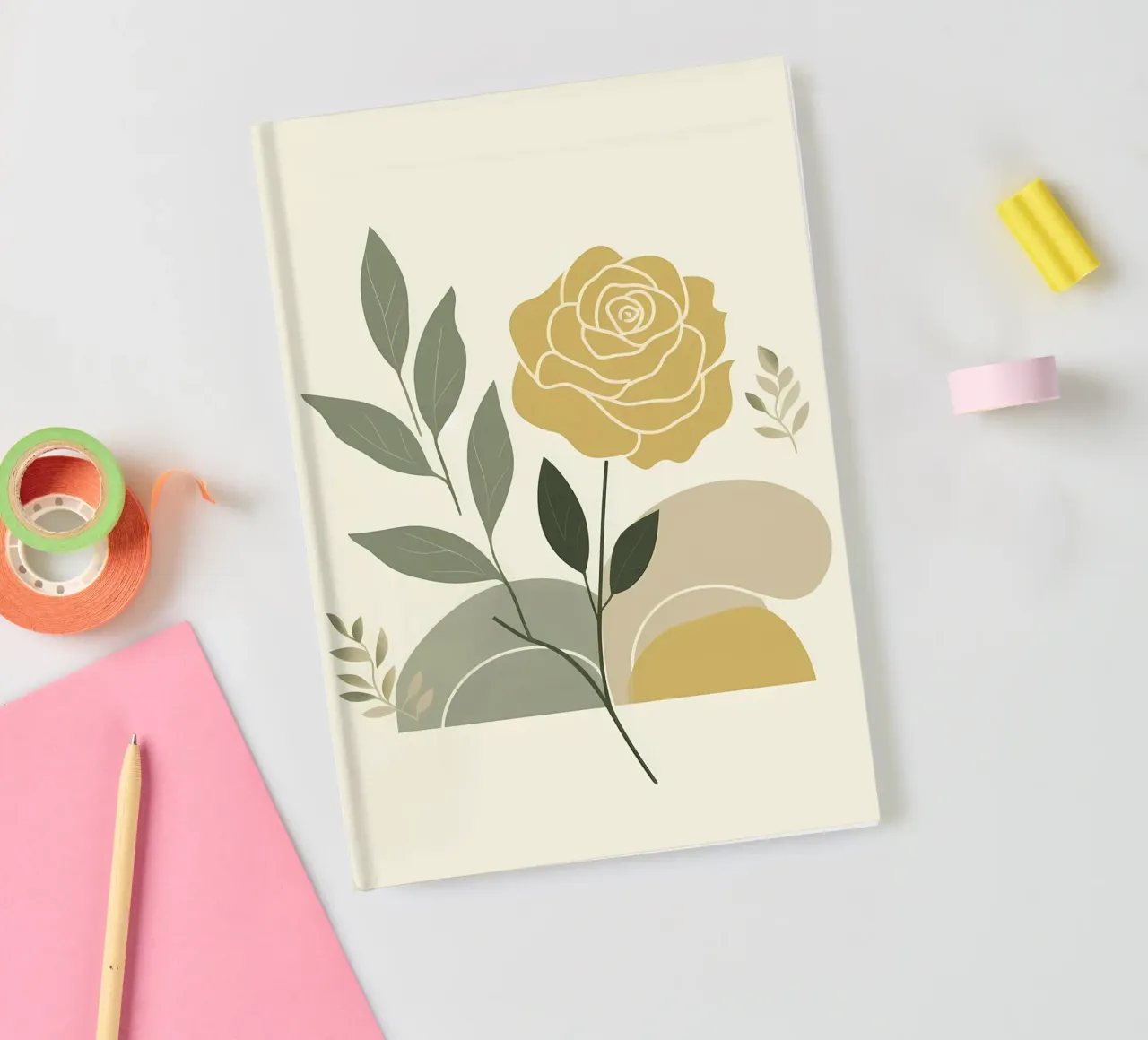 Dessin au trait minimaliste d'une rose jaune carnet de notes de Bloom And Brush