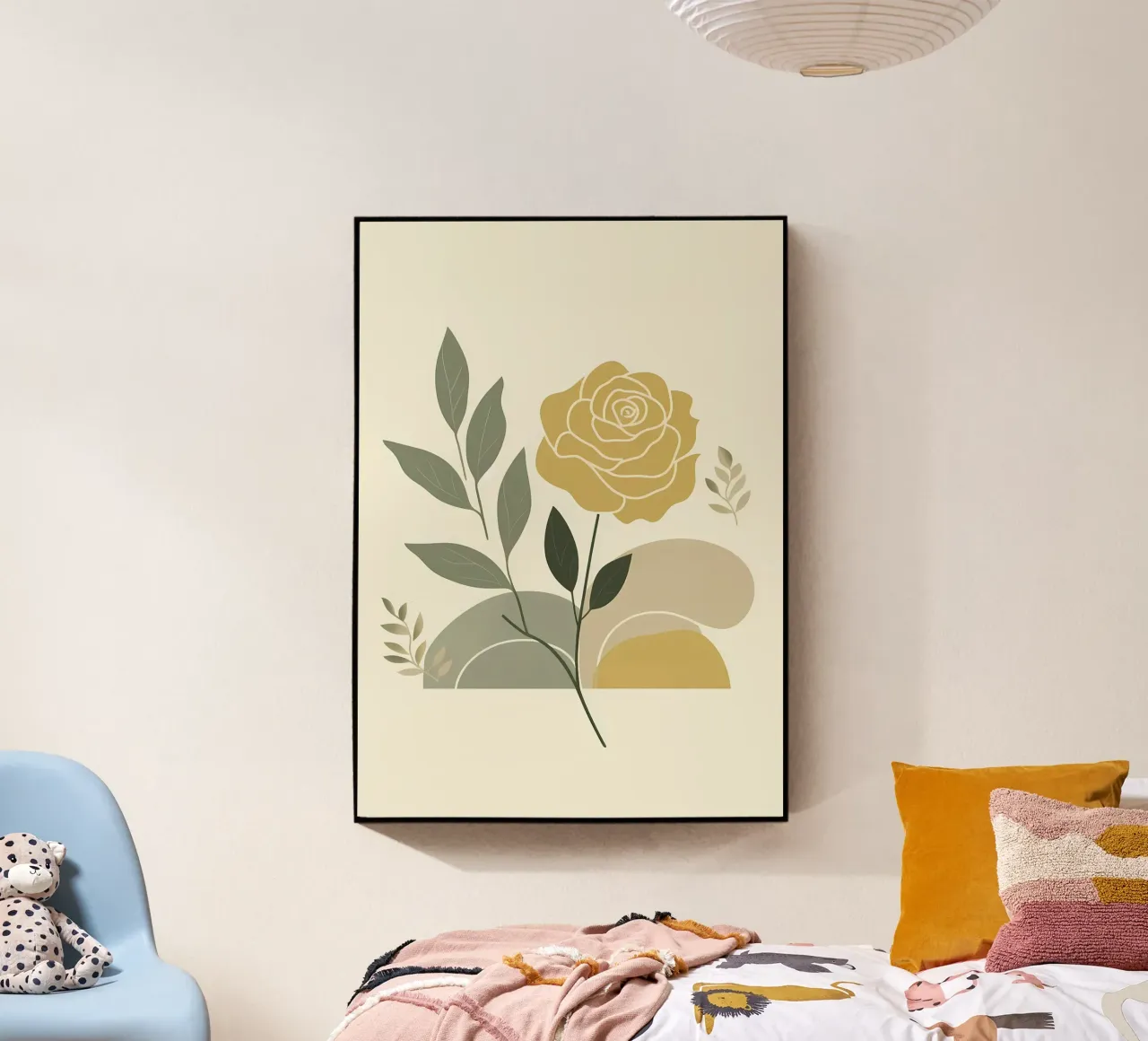 Dessin au trait minimaliste d'une rose jaune plexiglas de Bloom And Brush
