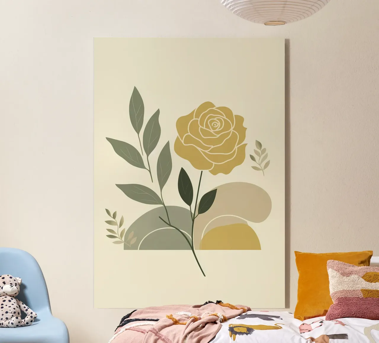 Dessin au trait minimaliste d'une rose jaune plexiglas de Bloom And Brush