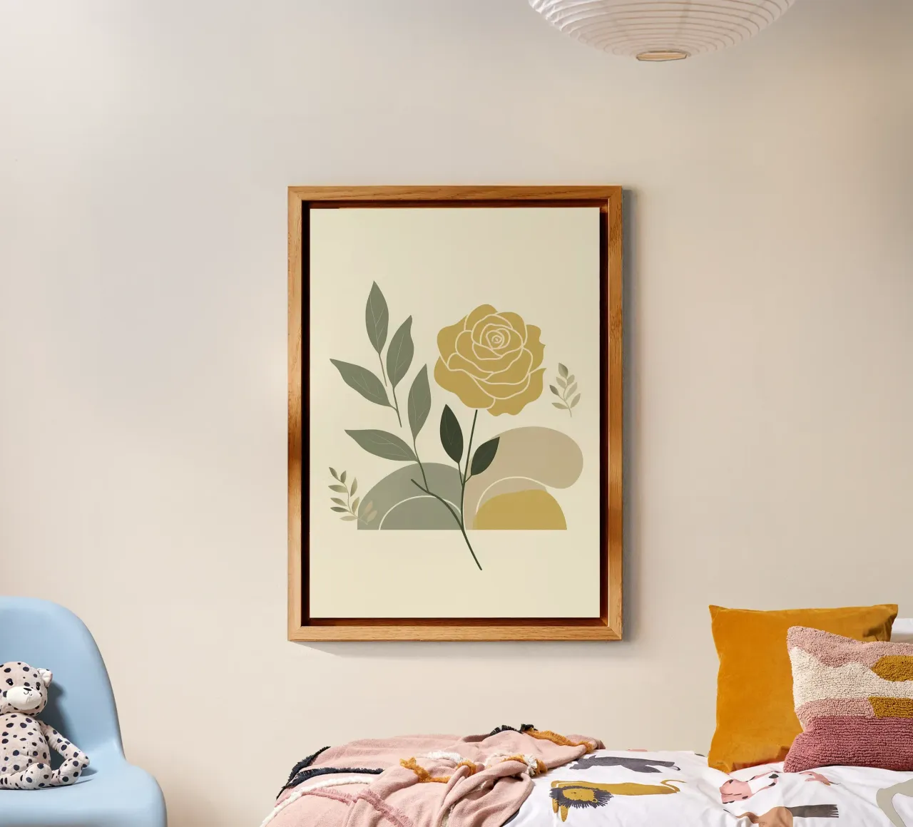Dessin au trait minimaliste d'une rose jaune alu dibond de Bloom And Brush