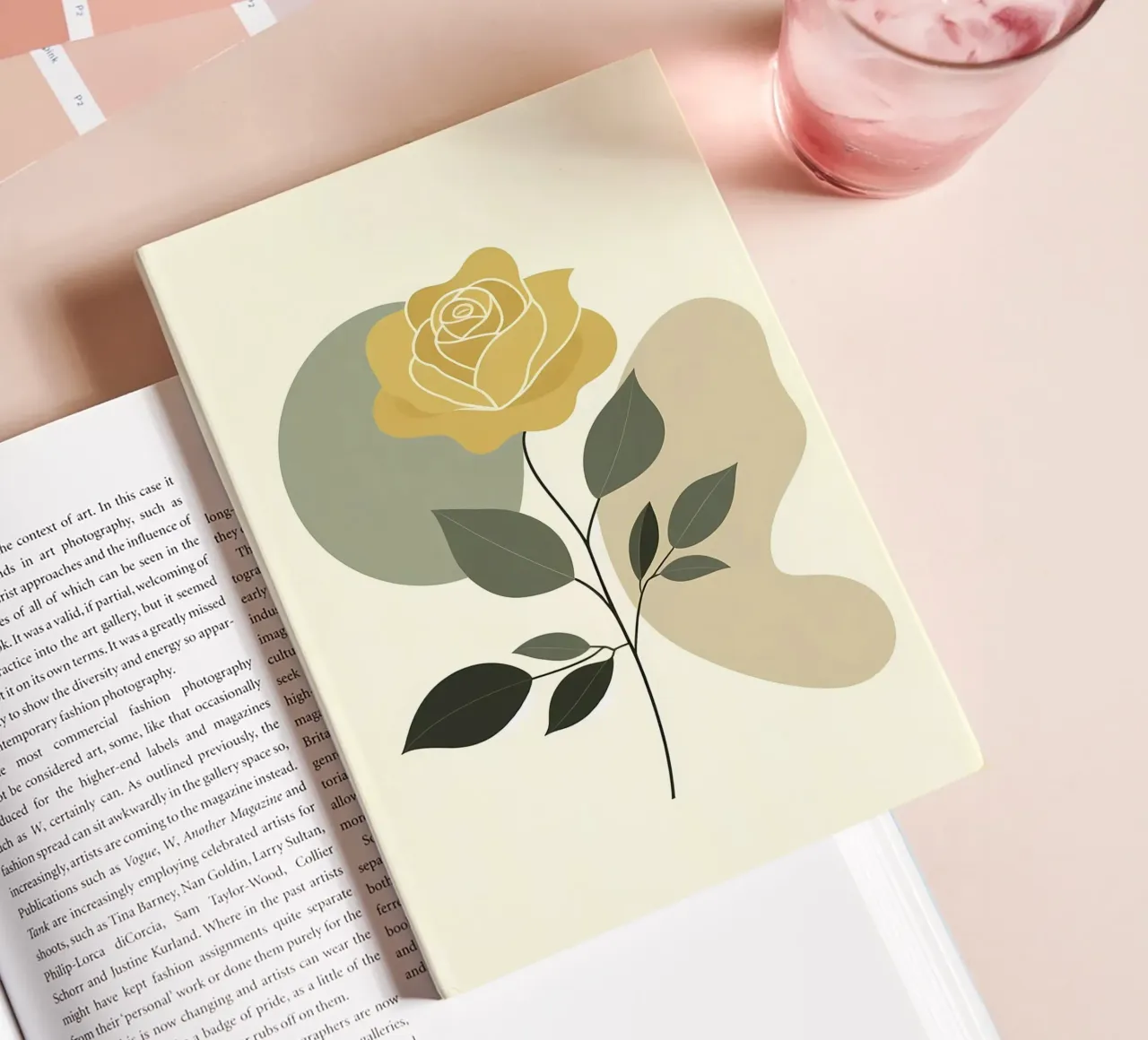 Dessin au trait minimaliste d'une rose jaune carnet de notes de Bloom And Brush