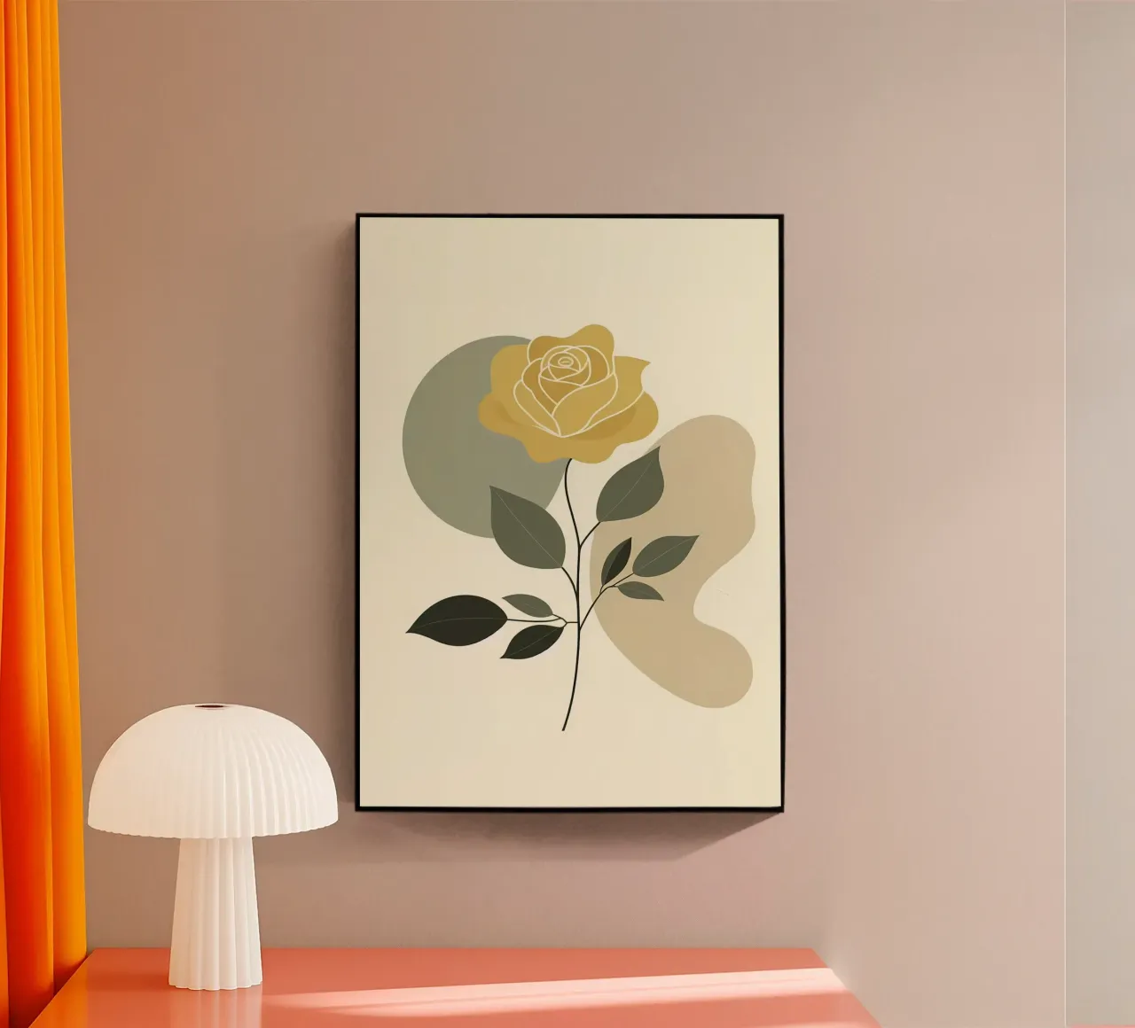 Dessin au trait minimaliste d'une rose jaune plexiglas de Bloom And Brush
