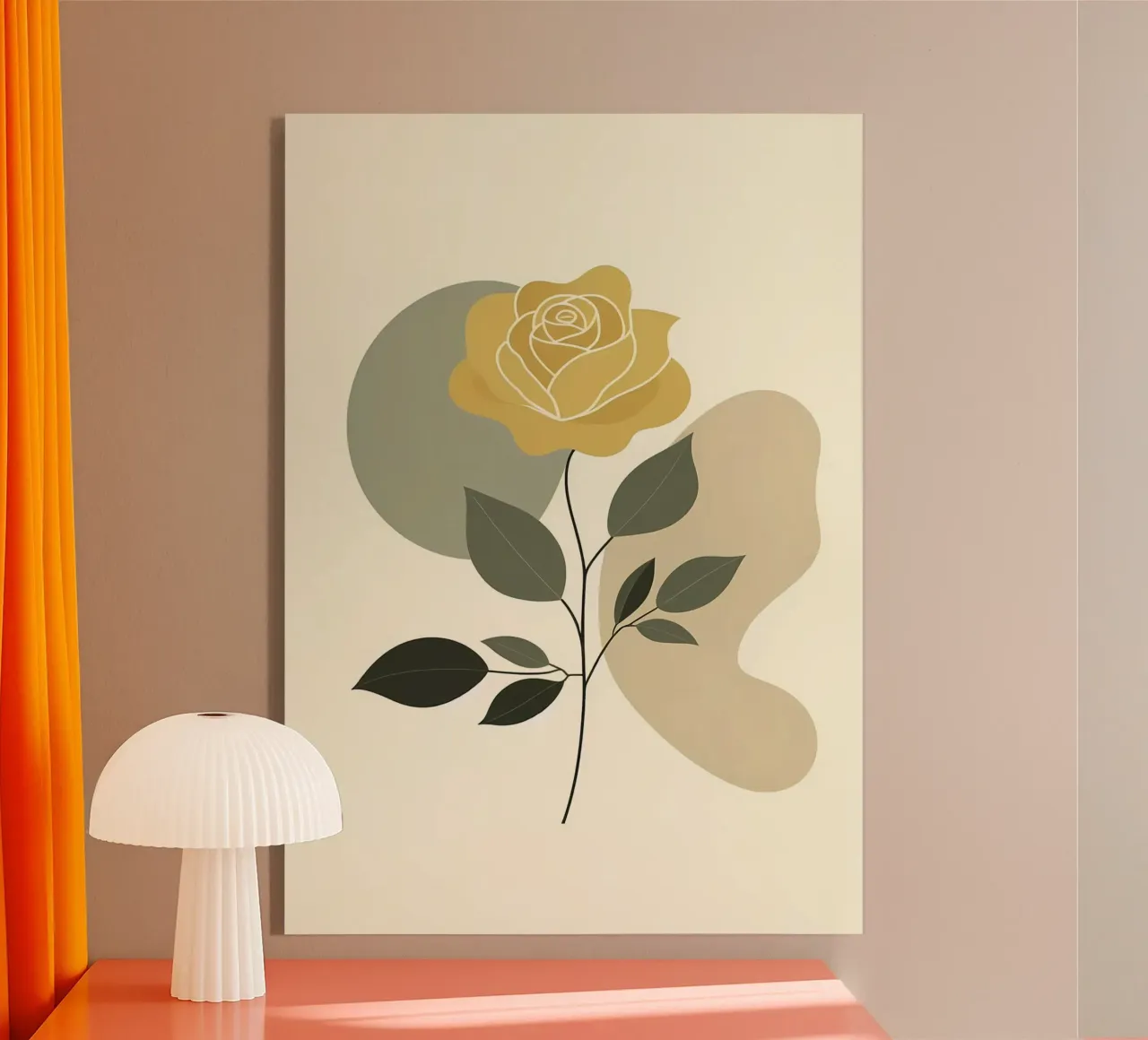Dessin au trait minimaliste d'une rose jaune plexiglas de Bloom And Brush