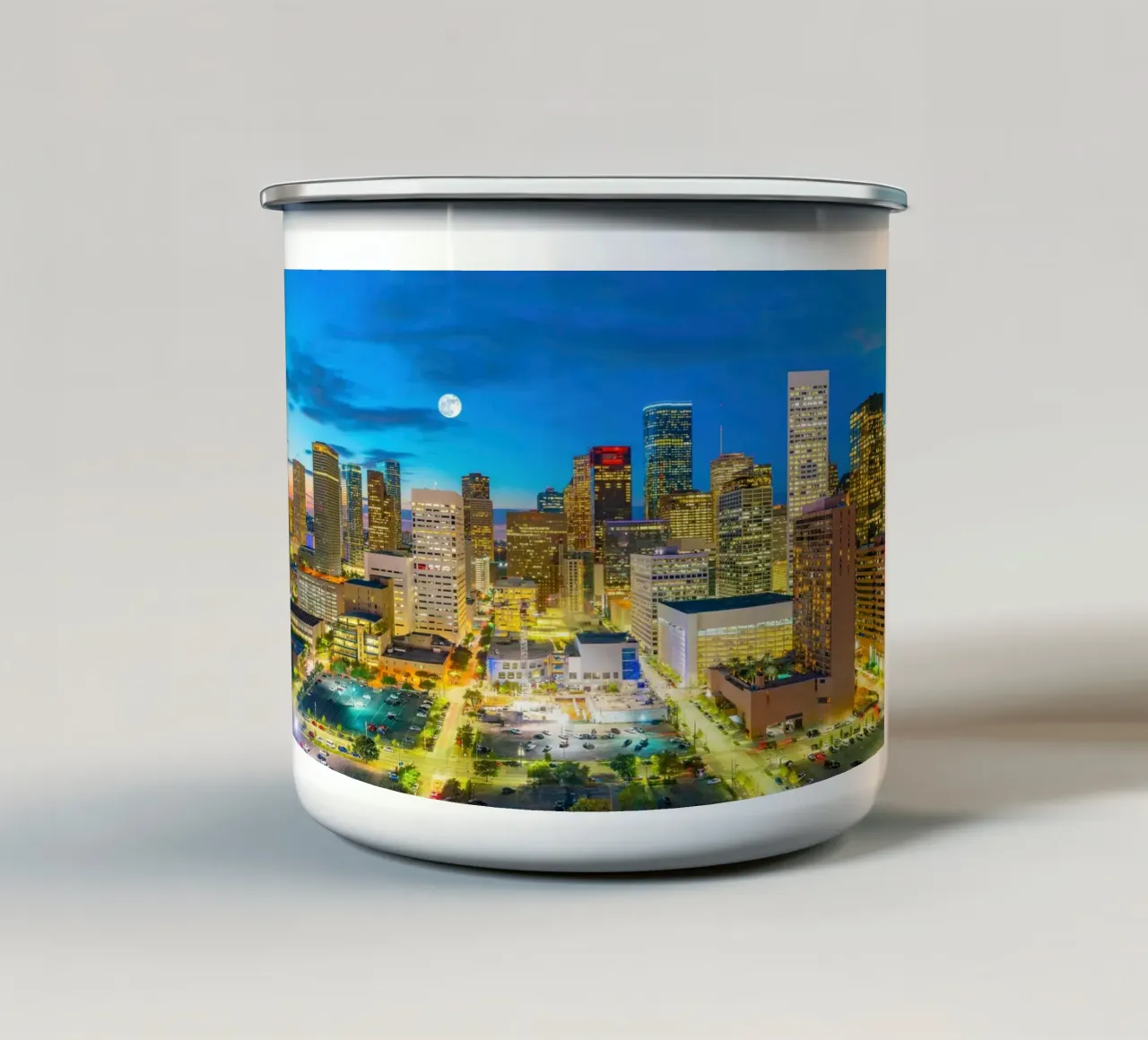 Skyline del centro città all'ora blu, Houston, USA tazza in smalto da Wanderlust Vibes