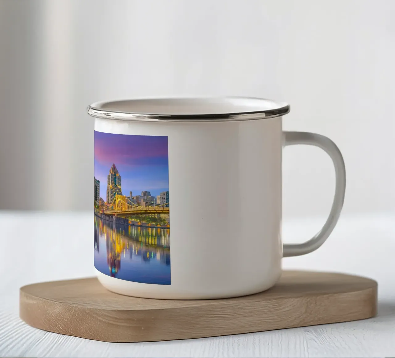 Ponti e Skyline di North Shore, Pittsburgh, USA tazza in smalto da Wanderlust Vibes