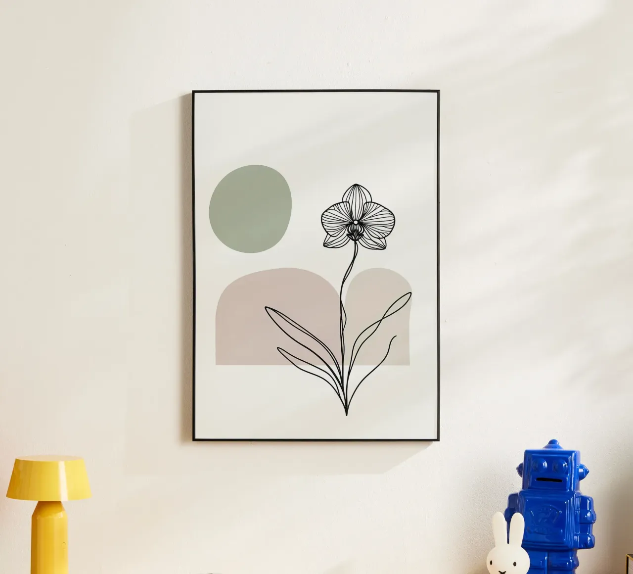Line art minimalista di un singolo fiore di orchidea alluminio dibond da Bloom And Brush