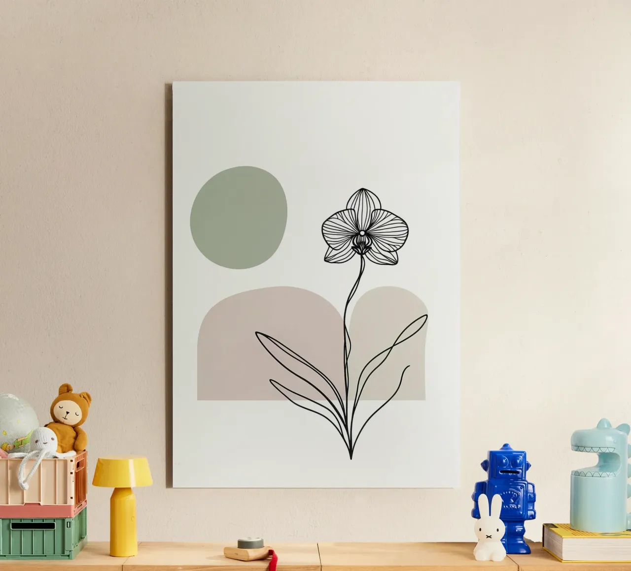 Line art minimalista di un singolo fiore di orchidea alluminio dibond da Bloom And Brush