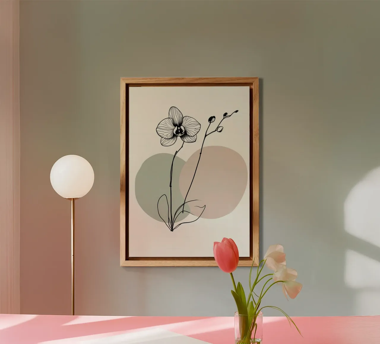 Line art minimalista di un singolo fiore di orchidea alluminio dibond da Bloom And Brush