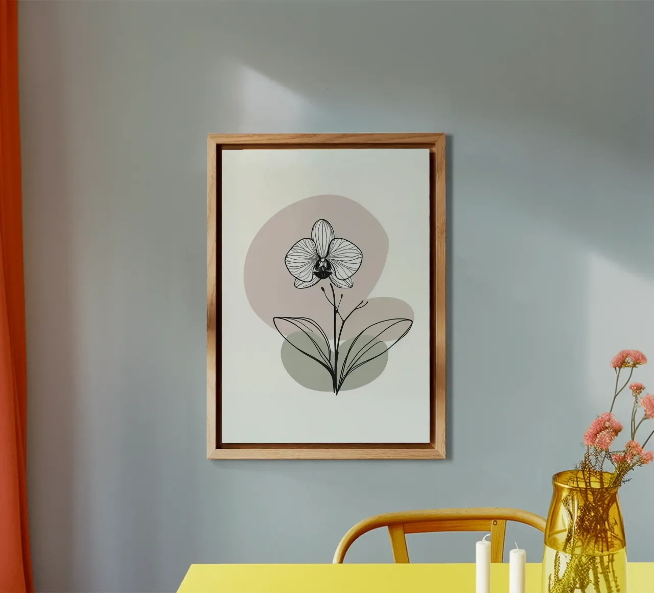 Line art minimalista di un singolo fiore di orchidea pannello forex da Bloom And Brush