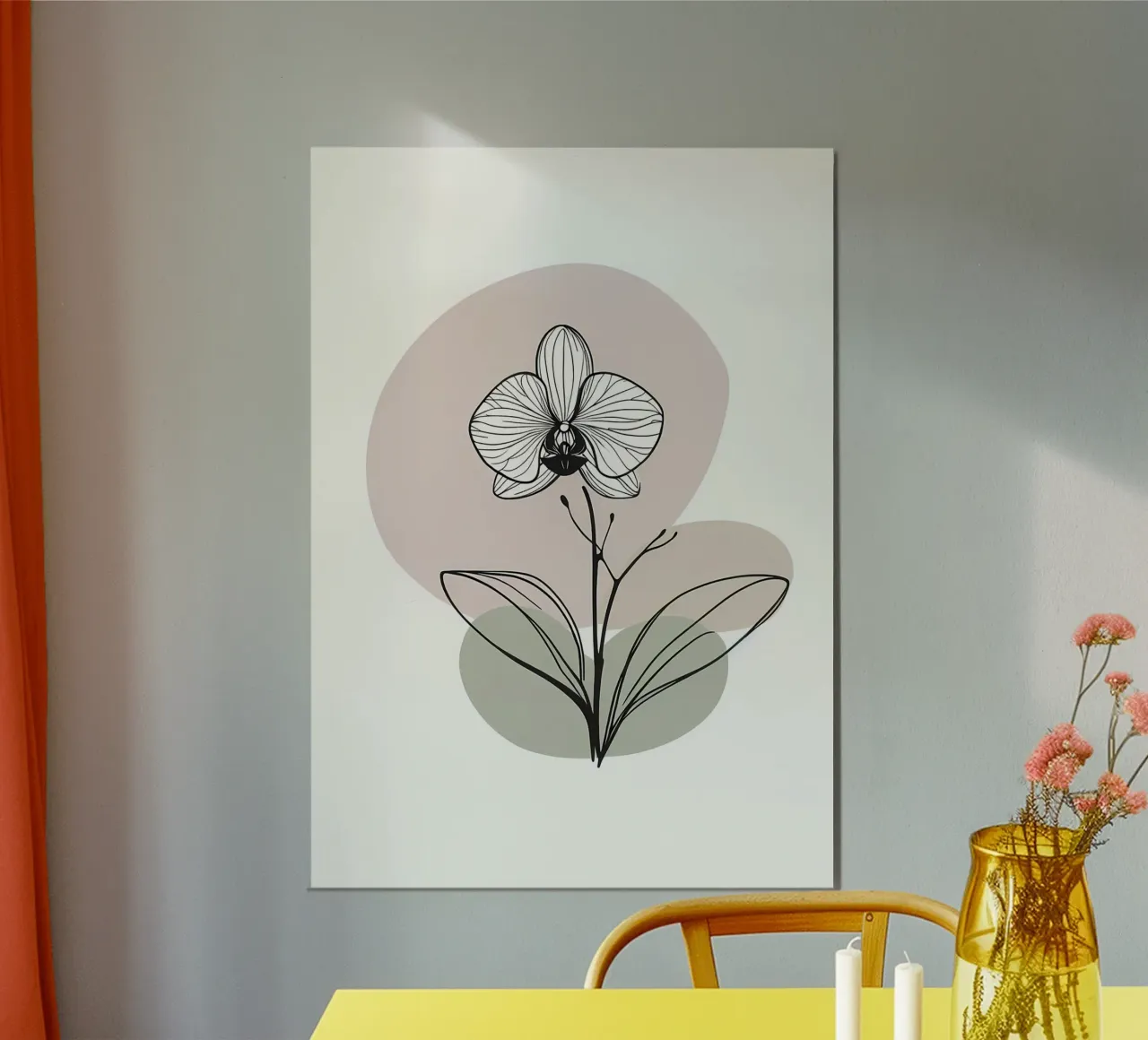 Line art minimalista di un singolo fiore di orchidea pannello forex da Bloom And Brush