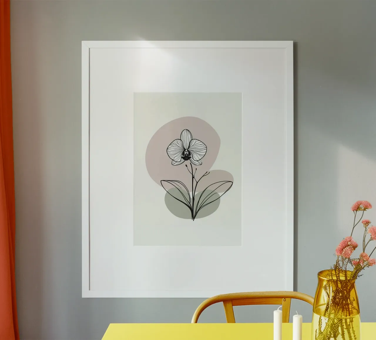 Dessin au trait minimaliste d'une fleur d'orchidée unique hahnemühle de Bloom And Brush
