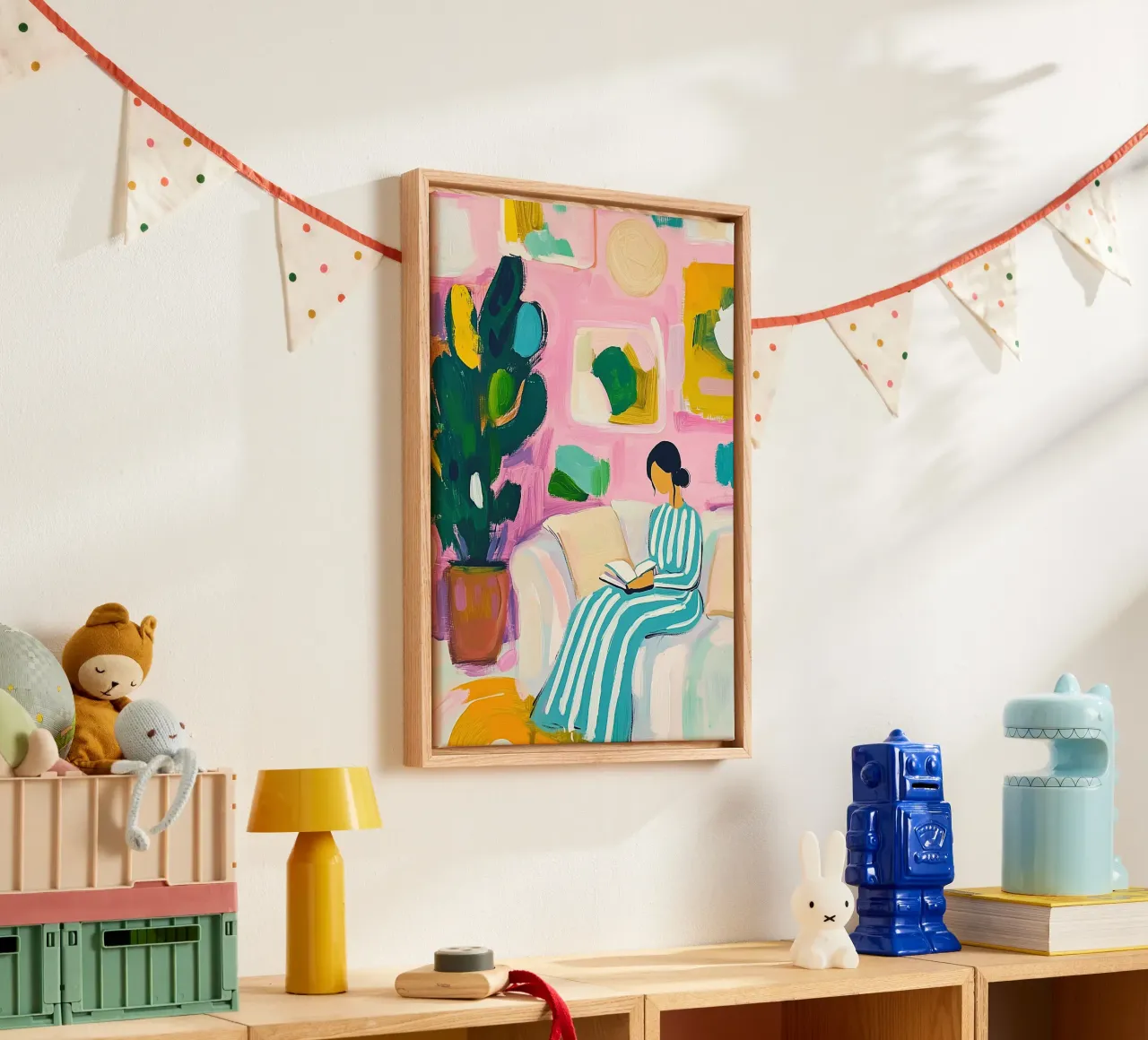 Roze Muren Sereniteit | Abstracte Vrouw Cactus Pop Art Print canvas van dawnthesea
