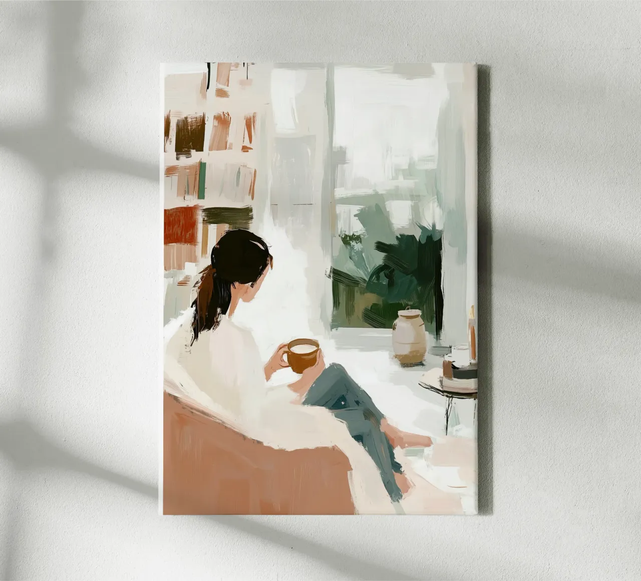 Vue d'une fenêtre douillette | Impasto neutre Impression de l'instant café toile de dawnthesea