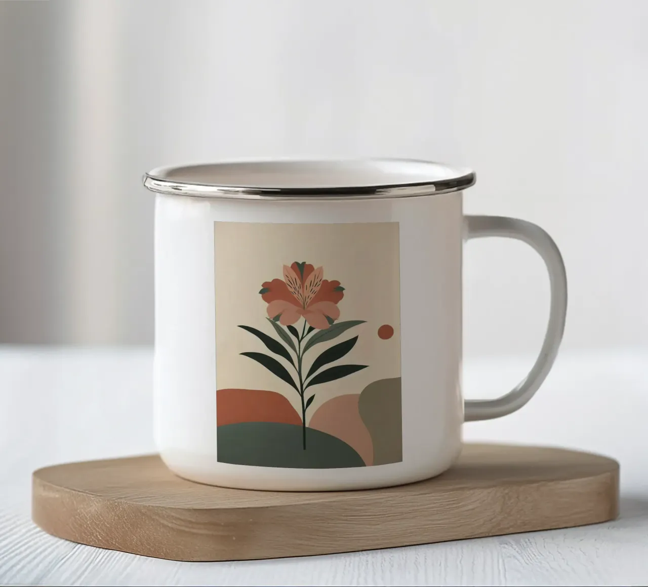 Illustrazione minimalista di un singolo fiore di Alstroemeria tazza in smalto da Bloom And Brush