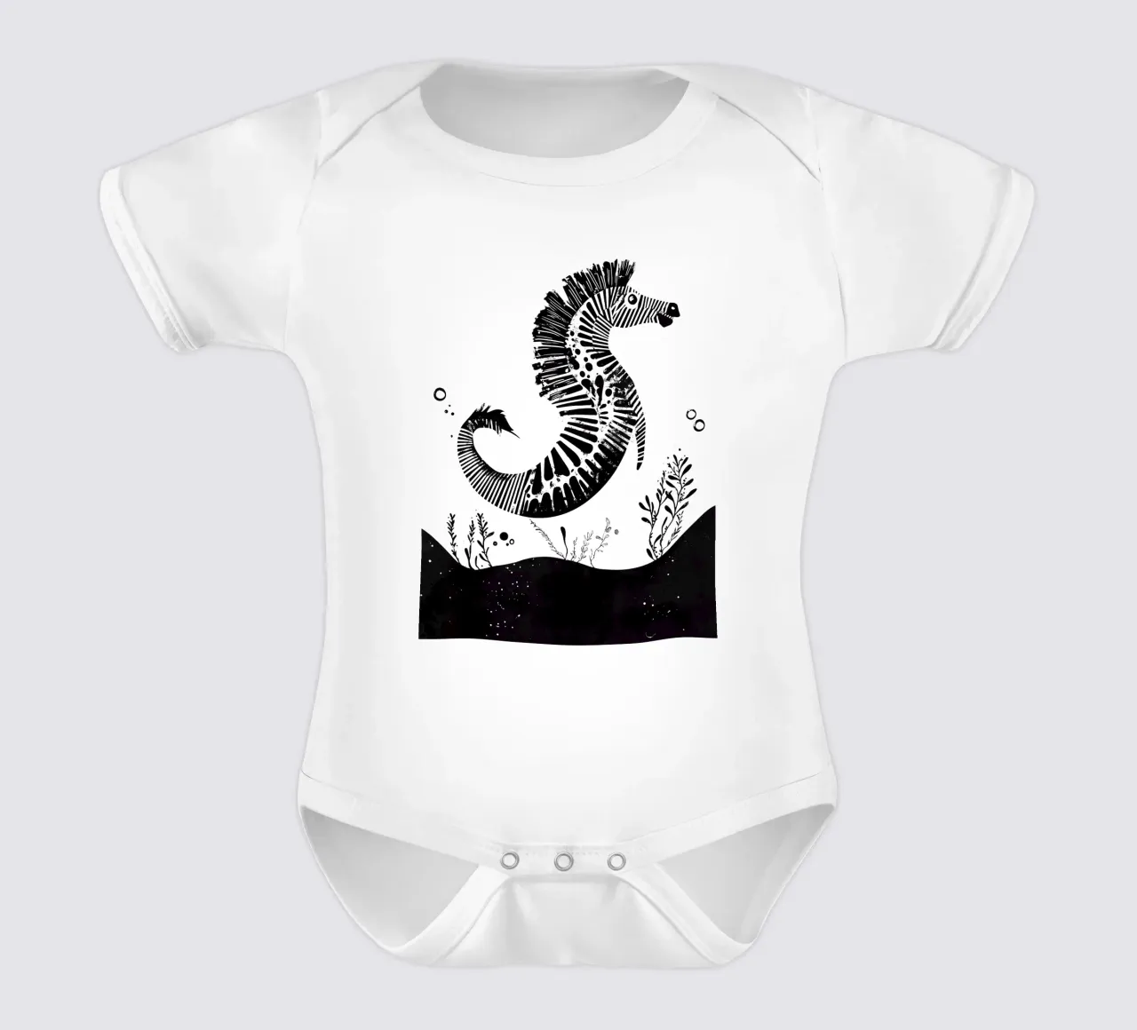 Dekoratives See-Zebra in Schwarz-Weiß Kurzarm Babybody von Autofocus